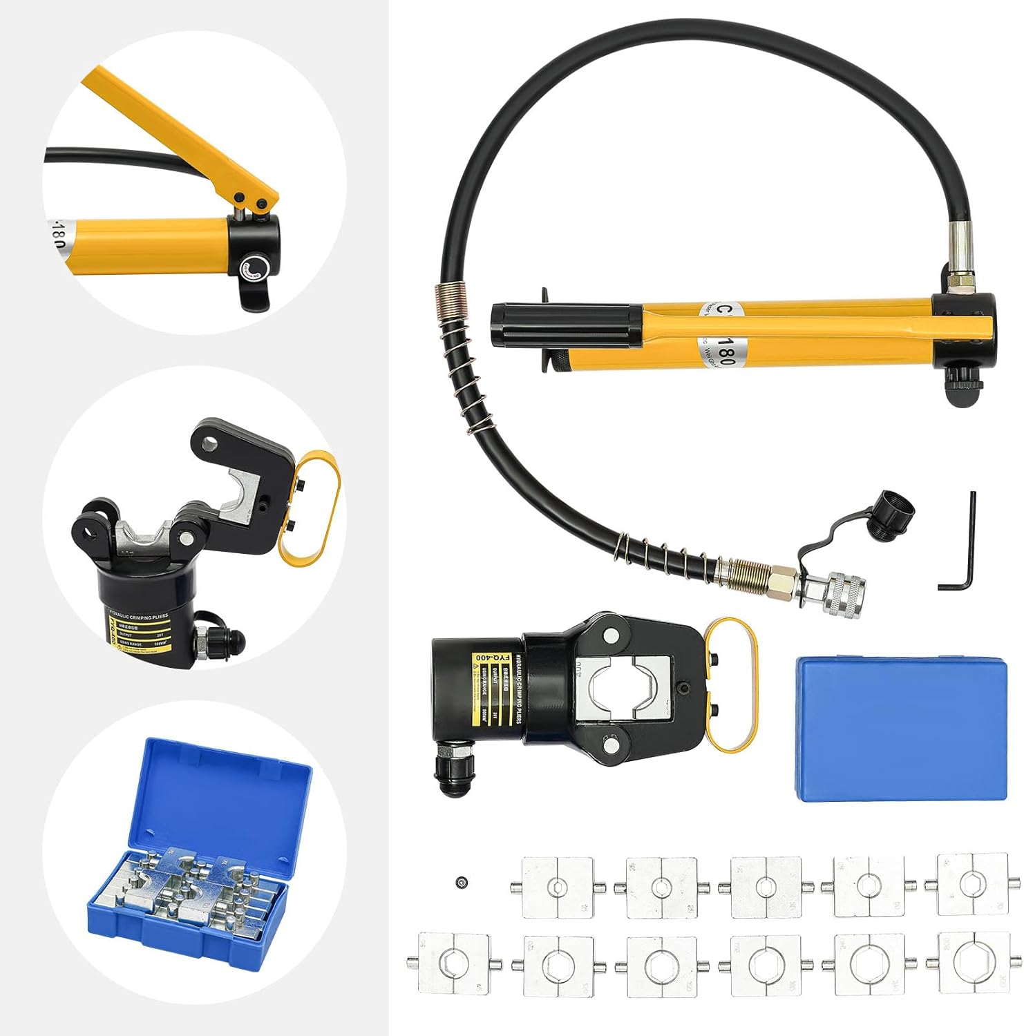 20 Ton Hydraulic Crimper Hydraulic Pressure Joint and CP-180 Pump with Crimping Mold Dies Cable Wire Hose Lug Terminal Crimper Crimping Tool