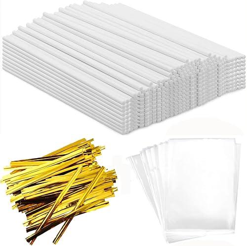 Miniatura 13 de Juego de bolsas plateadas de piruleta para tartas, incluye 100 bolsas de paquete, 100 palitos de papel para golosinas, 100 lazos metálicos coloridos