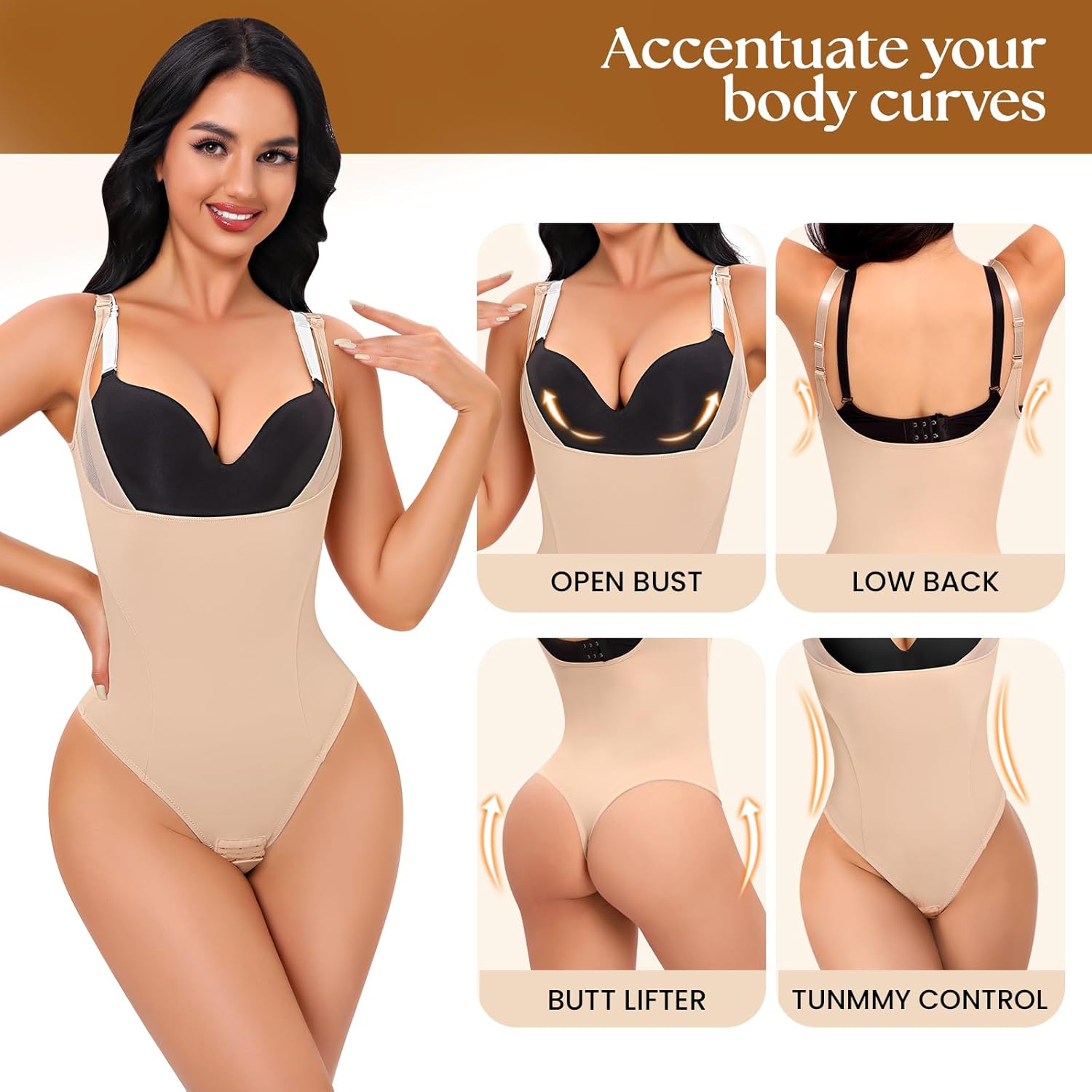 Open Bust Shapewear Bodysuit for Women Tummy Control Thong Body shaper Under Dress Faja Shapewear - Image 2