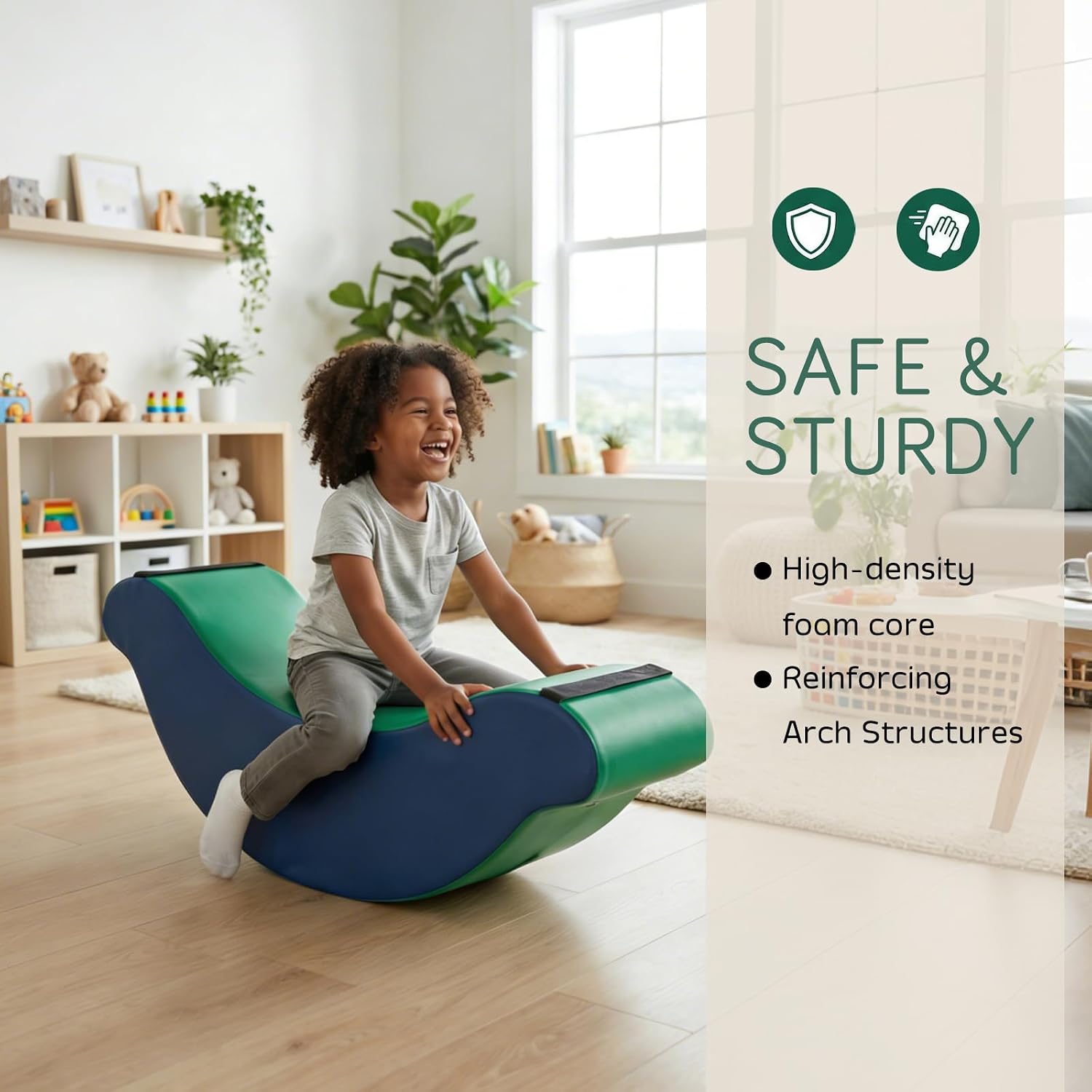 GAB Sensory Chair for Kids, Rocking Design, Calming Compression Rocker for Autism ADHD, Emotional Regulation & Focus, Supportive High-Density Foam, Wipe-Clean PU (Green)