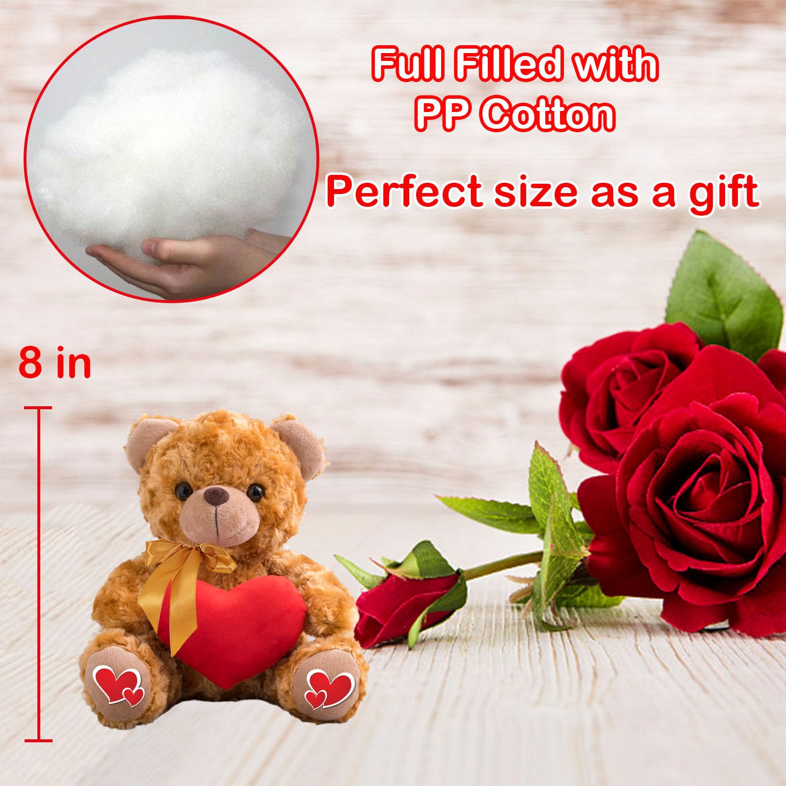 Personalized Valentine Teddy Bear With Heart & Bow - Custom Text Or Photo Plush, 8 Inch Gift For Her/Him/Kids - View #6