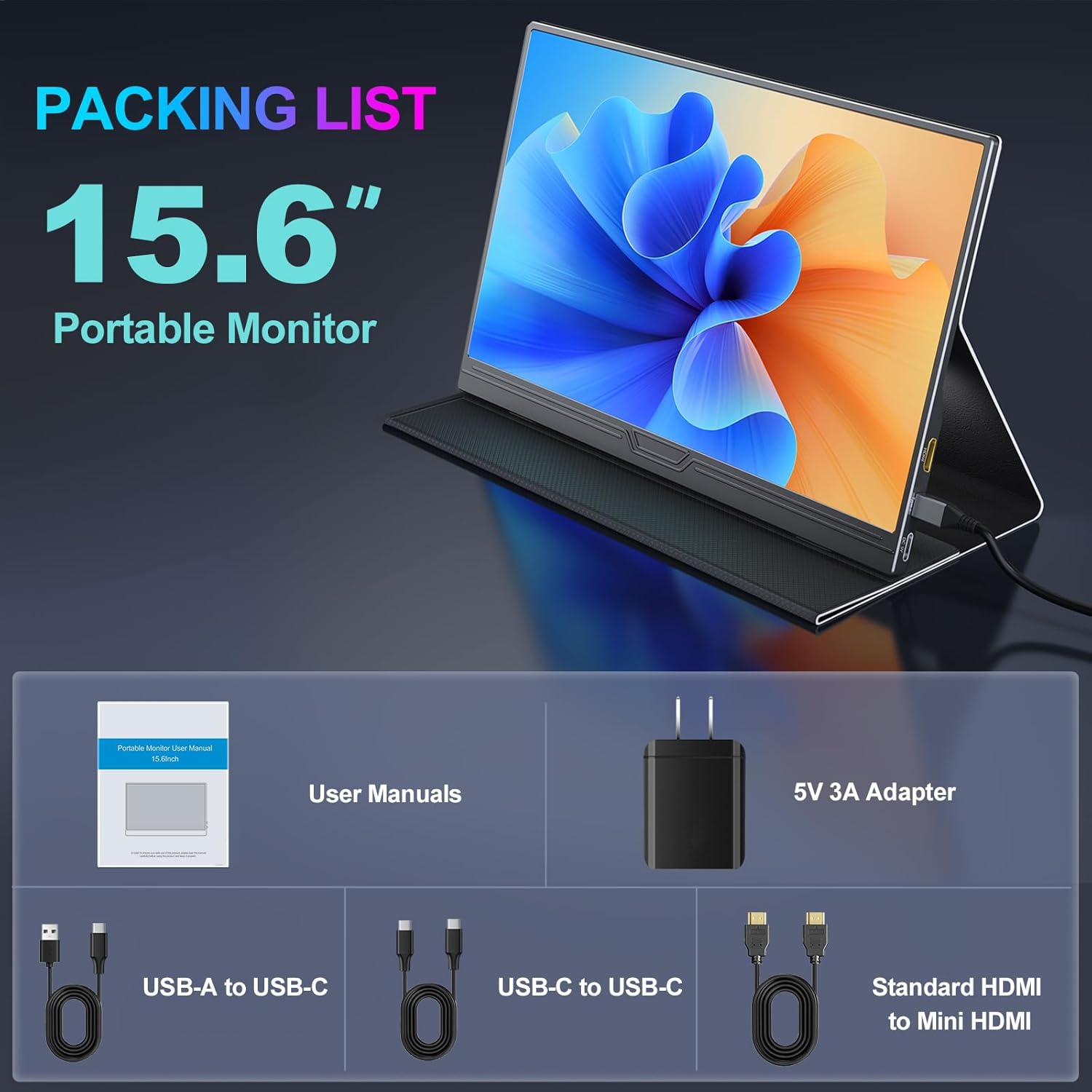 Packing list for CUIUIC 15.6-inch portable monitor