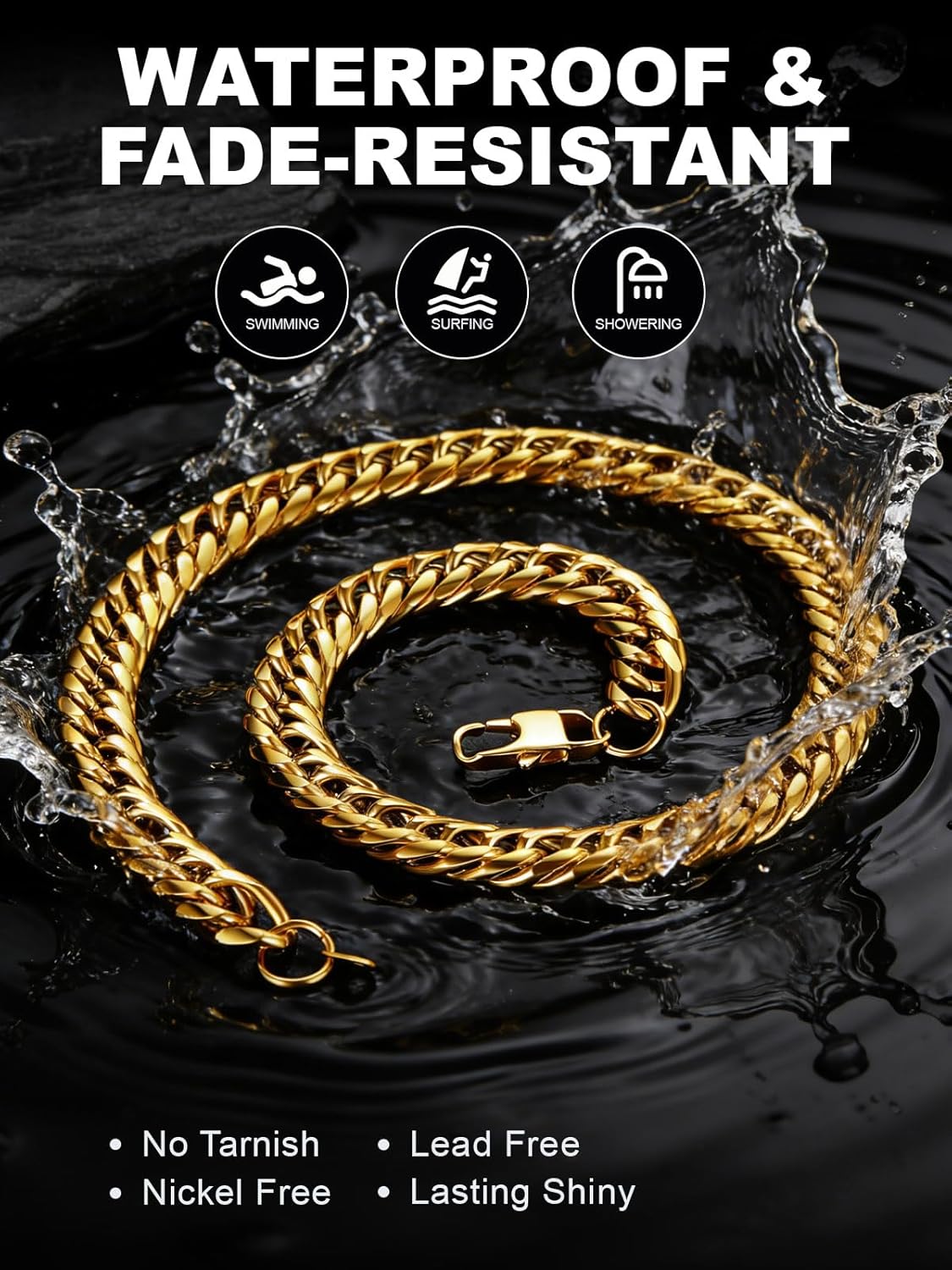 U7 Cuban Link Chain Necklace for Men, 12mm/9mm/6mm Miami Curb Chain, Stainless Steel/Black/18K Gold Plated, Hip Hop Jewelry, Heavy Duty Thick Chain Gift for Him, 18-36 Inch