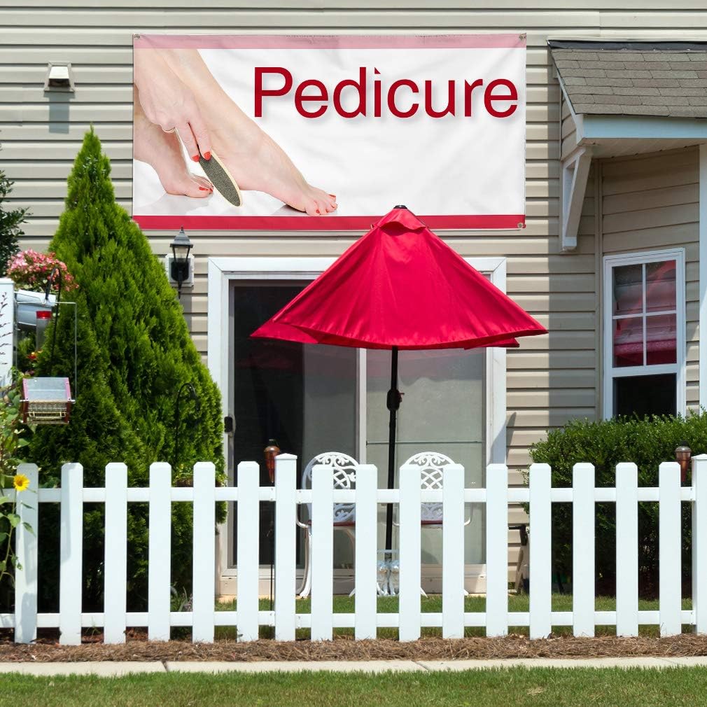 Vinyl Banner Multiple Sizes Pedicure Business Business Outdoor Weatherproof Industrial Yard Signs Red 4 Grommets 16x40Inches
