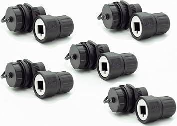 5 pcs RJ45 Waterproof Cat5/6 Connector, with Socket dust Cap. Ethernet LAN Cable Connector, Network Cable Outdoor LAN Coupler Adapter Male to Female, Black