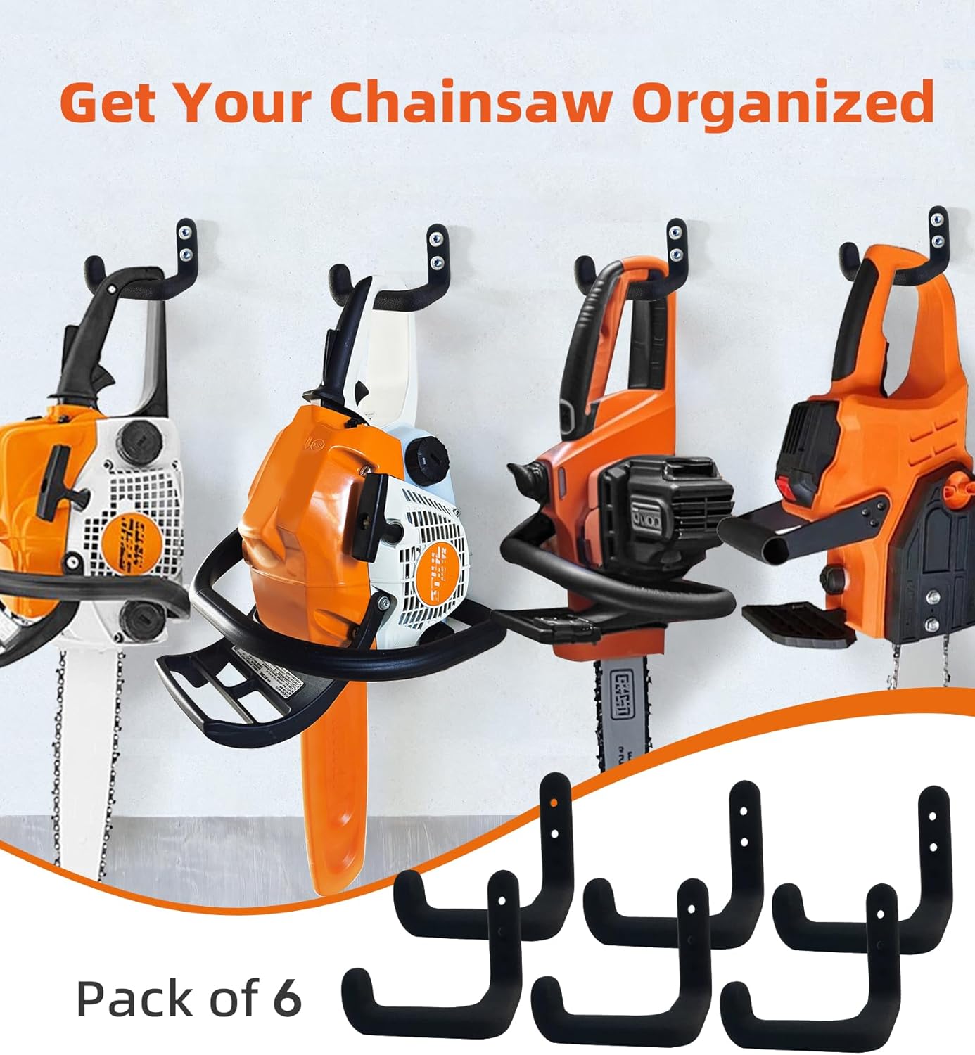 Chainsaw Hanger, 6 Pack Chainsaw Wall Mount Hook, Heavy Duty Chainsaw Holder, Racks for Garage Organization Garage Storage Shed Organizer Mounted Chainsaw Storagw Hamgers