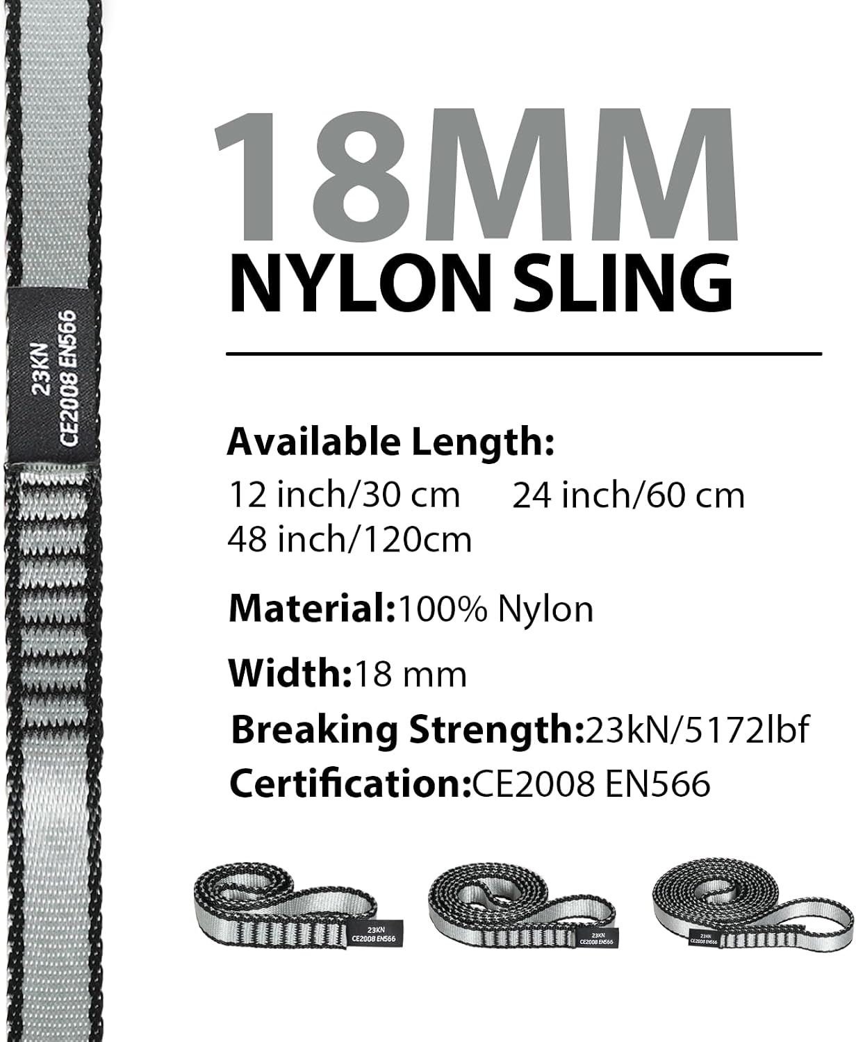 18MM Nylon Climbing Sling Runner - 23KN CE2008/EN566 Certified Outdoor Climbing Webbing for Rock Climbing, Rappelling, Mountaineering, Swing Gear, Outdoor Adventures & Emergency Anchoring