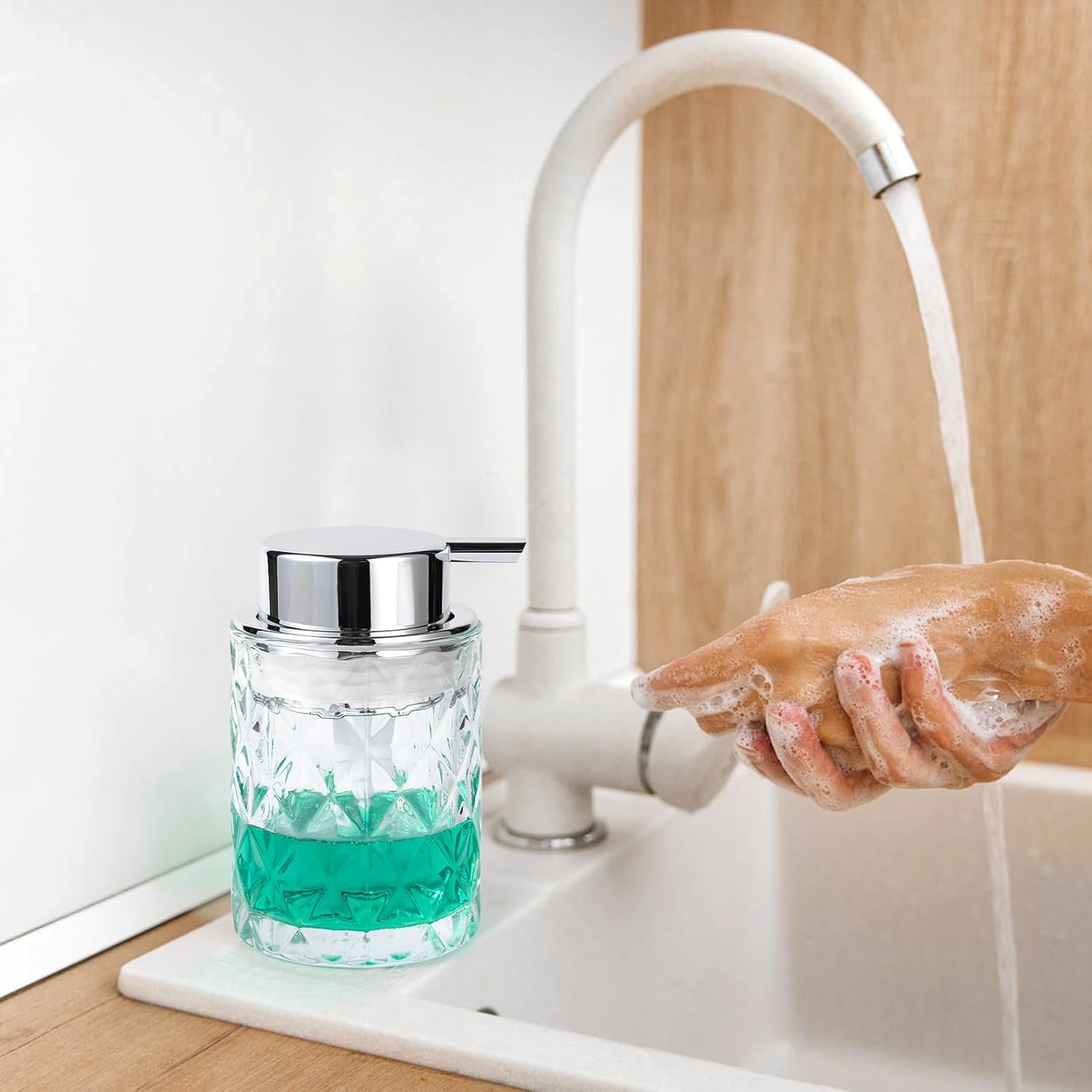 Bathroom Glass Soap Dispenser with Durable Rust-Proof Plastic Liquid Pump (Can't Foam) Hand Lotion Dispenser Antislip Shampoo Kitchen 10oz - Image 3