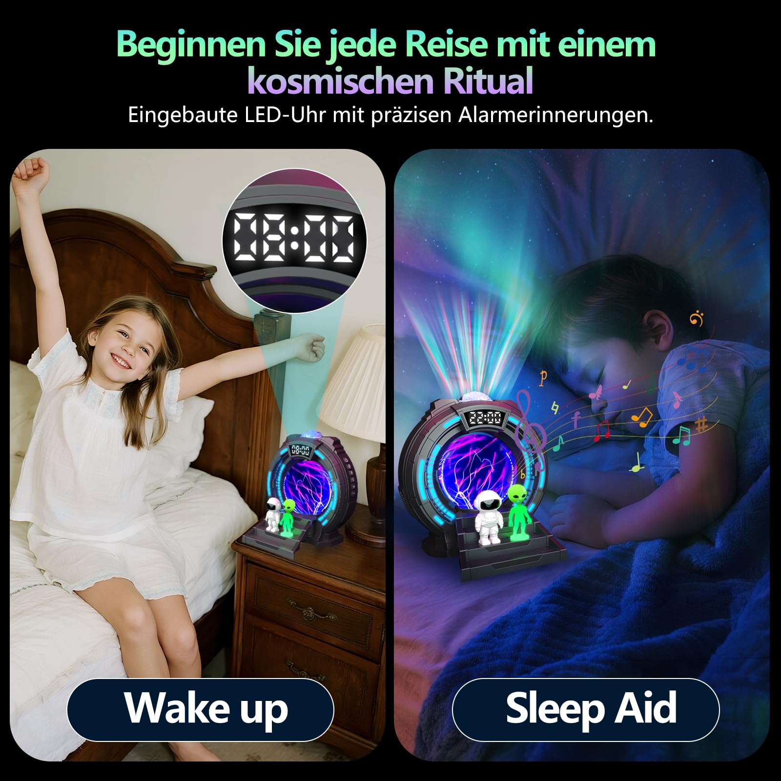 Galaxy Projector,Sternenhimmel Projektor Aurora Lampe mit 8 Polarlichtern & 8 Weißrauschen, Astronaut Projektor mit Plasma Ball, Bluetooth Lautsprecher,Creative Lighting,Einschlafhilfe & Entspannung
