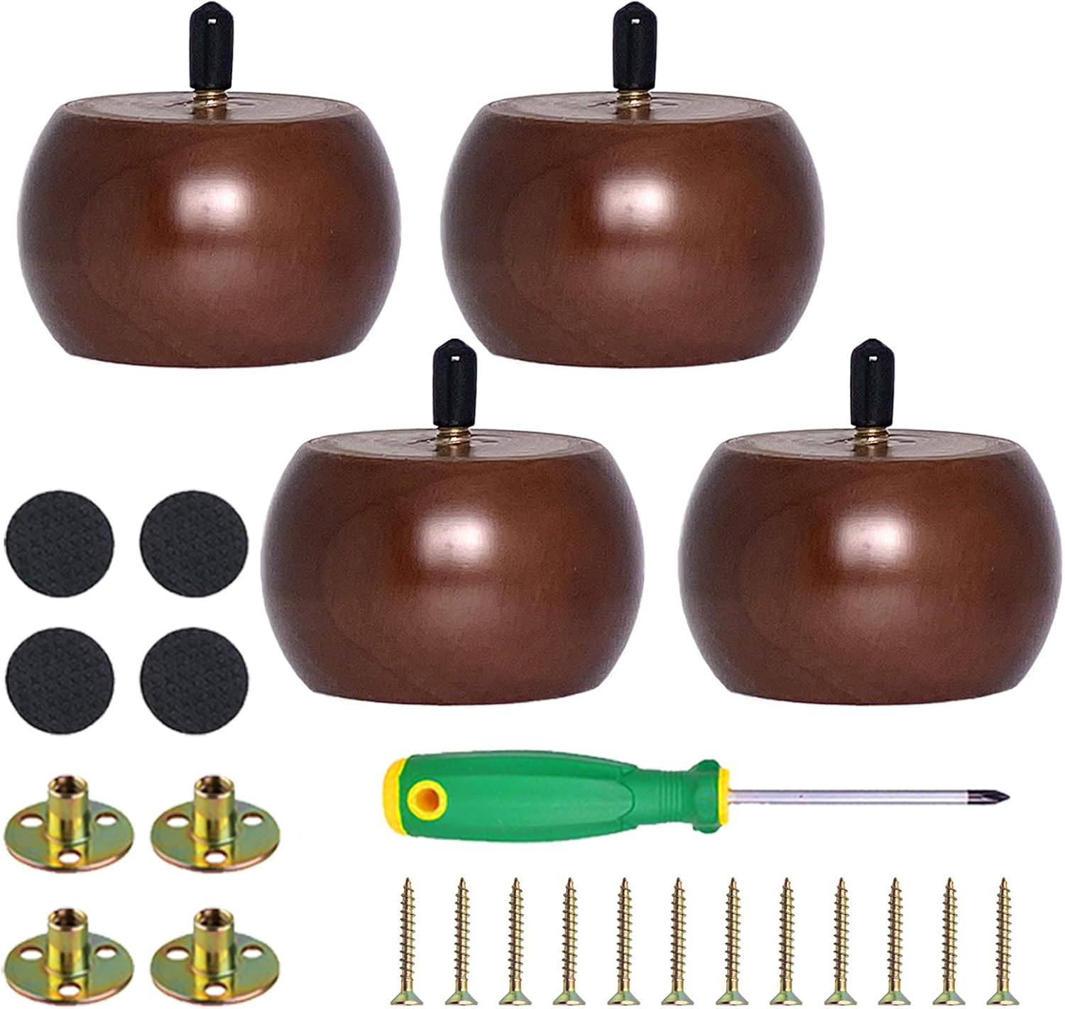 LANPHOON 2 inch Wood Furniture Legs Brown Sofa Legs Set of 4 Round Solid Wood