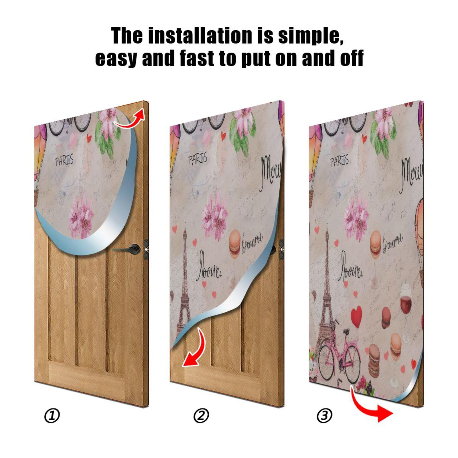 FLildon Retro Paris Tower Valentines Day Door Cover Decoration, Party Accessory Porch Decor for Festive Ornament Room Door Covers 35 x 79 Inch