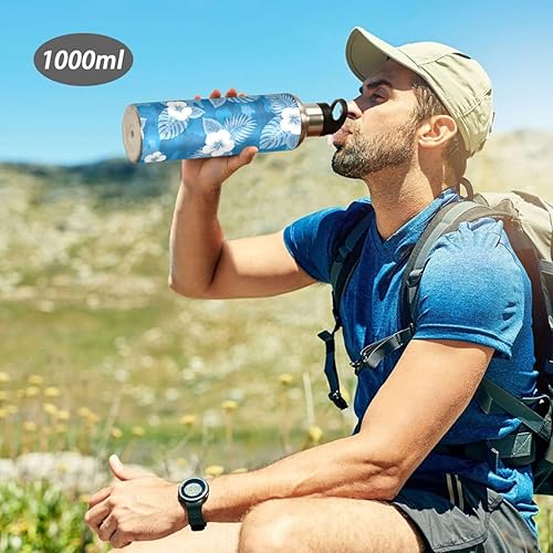 Miniatura 7 de Stainless Steel Vacuum Insulated Water Bottle 20 Oz, Leakproof Water Bottles for Gym Outdoor Travel School, Flowers Tropical Leaves Blue