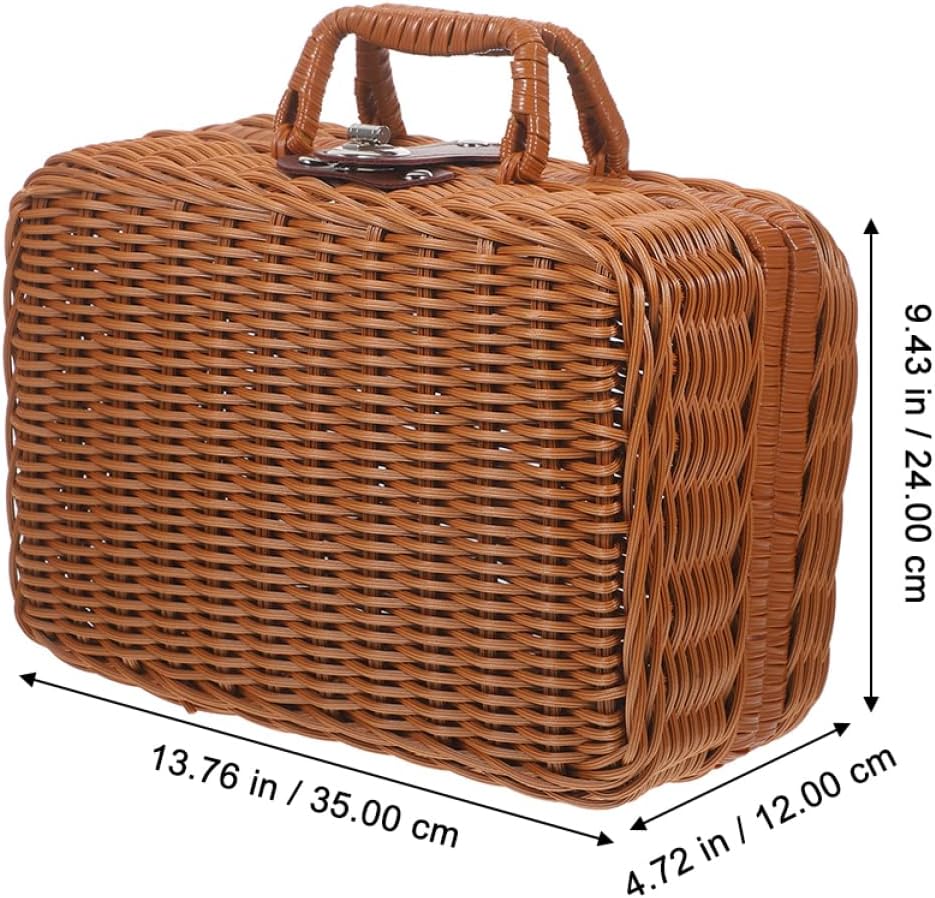 Retro Handheld Storage Box with Lock, Simulated Rattan Small Size image 4