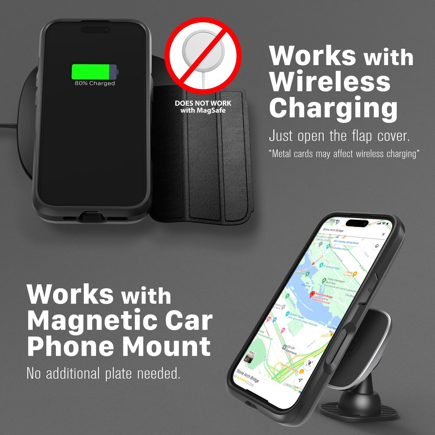 VENA vCommute for iPhone 16 Pro Wallet Case, [Military Grade Drop Protection] Flip Leather Cover Slot Card Holder with Kickstand - Black - Image 7
