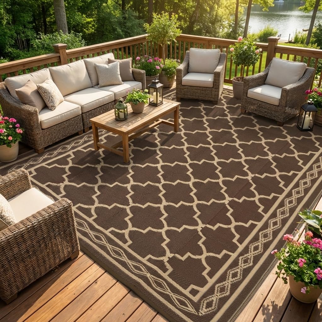 GarveeHome Outdoor Rug 9x12 Waterproof Rug for Patio Clearance Large Plastic Straw Mat Camping Carpet Reversible Plastic Outdoor Rug for RV, Patio,