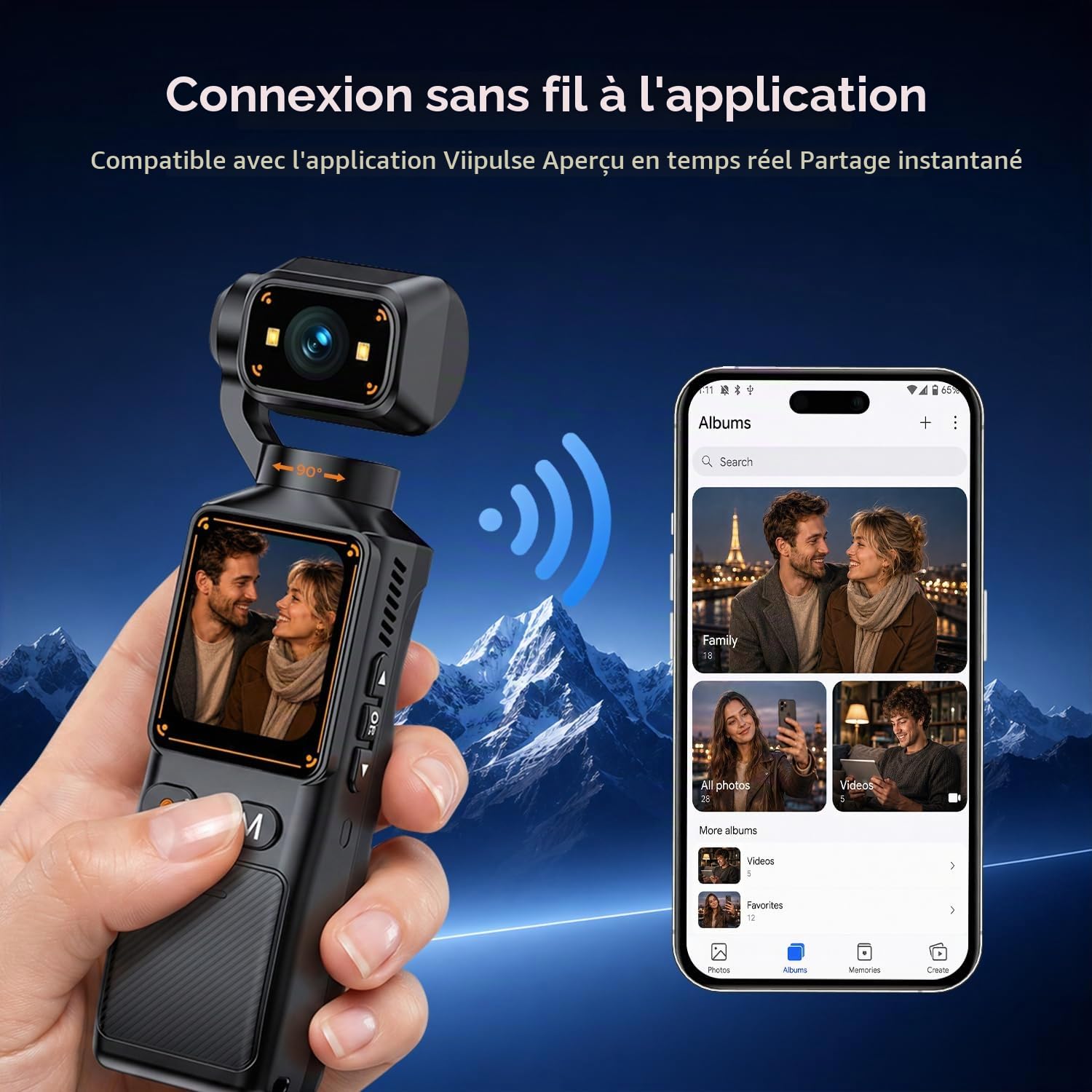 Caméra de Vlog 2K avec Objectif Rotatif à 360°, Caméra de Corps avec WiFi, Batterie 7H, Carte 32 Go, Caméras Corporelles Pocket POV Portable avec écran 1,69" pour Sport, Vélo, Voyage