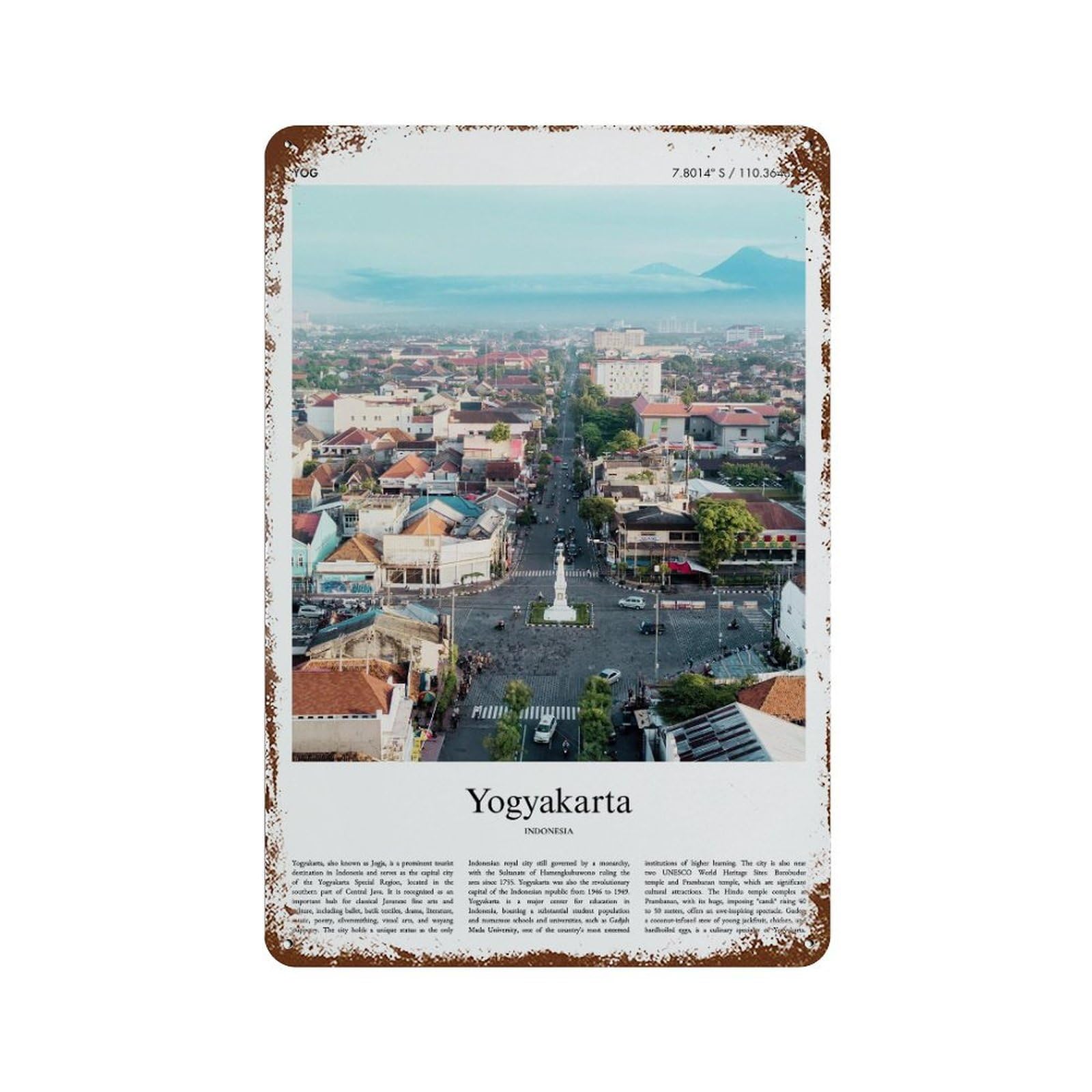 xiaoxiaoshen Yogyakarta Indonesia City Scenery Wall Decor Art Metal Tin Poster Modern Home Decor Art Home Bar Shop Decorations Vintage Sign 30x20cm