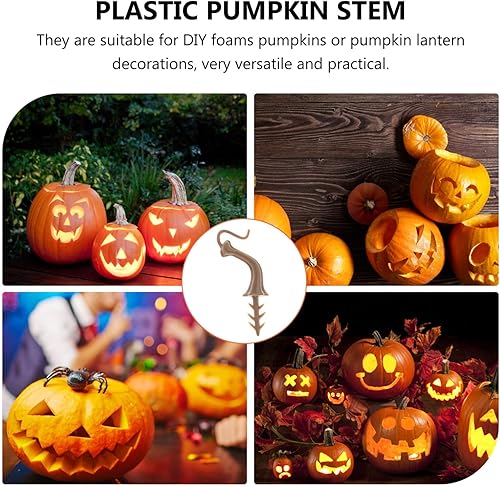 Miniatura 9 de VOSAREA 40 tallos de calabaza de Halloween, cabezas de calabaza de plástico, mango de calabaza, cosecha, suministros de calabaza para Halloween,