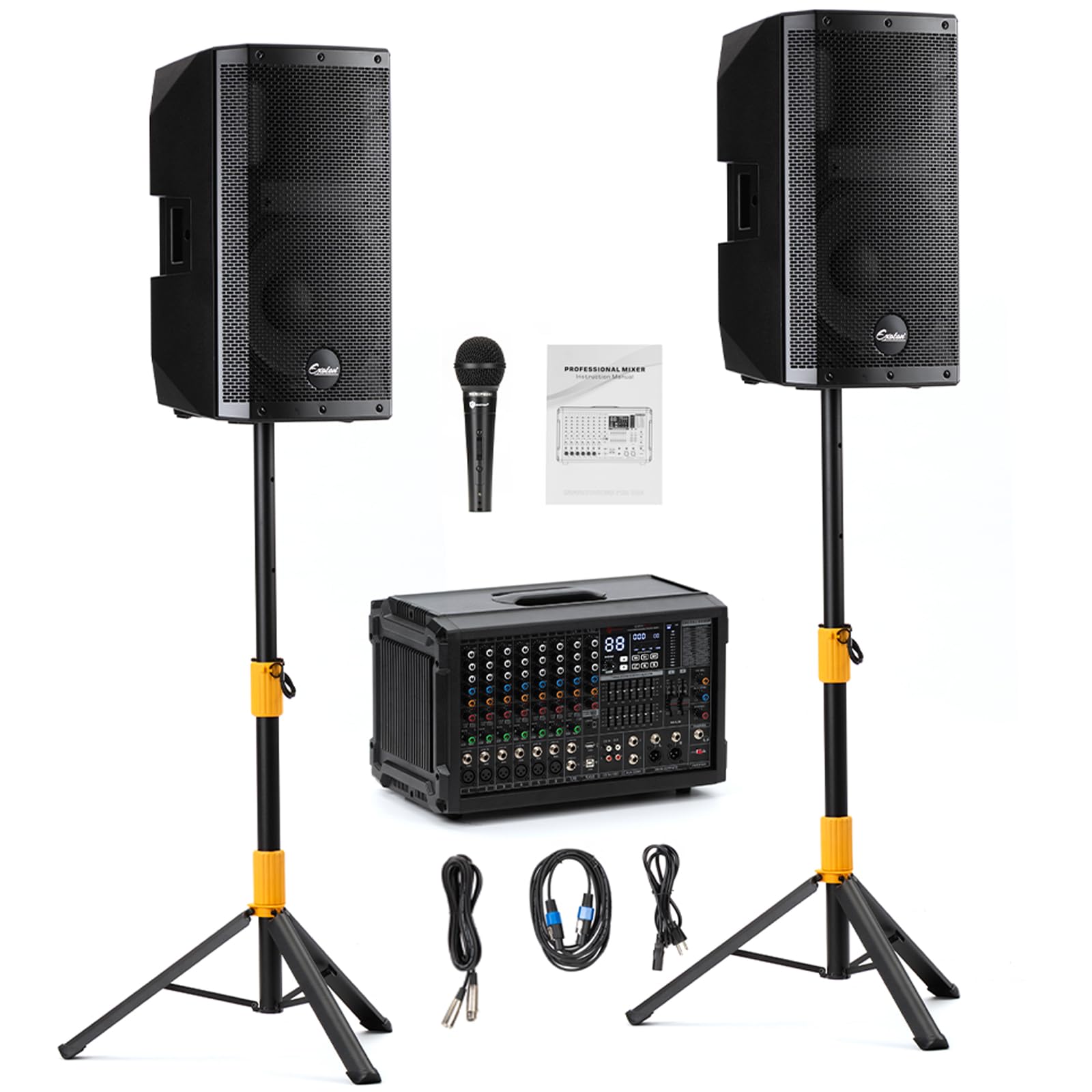 EXOTON MX-P12 PA System with 2x12 Speakers, 10-Channel Mixer & Mic |Professional High-Powered Bluetooth PA System for Weddings, Concerts, Large Parties