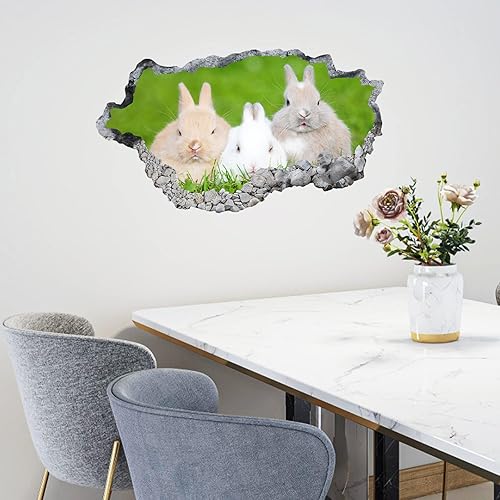 Miniatura 3 de Calcomanía de pared 3D con agujero de pared con diseño de conejos, despegar y pegar, fotografía de conejos, adhesivo mural de pared para habitación