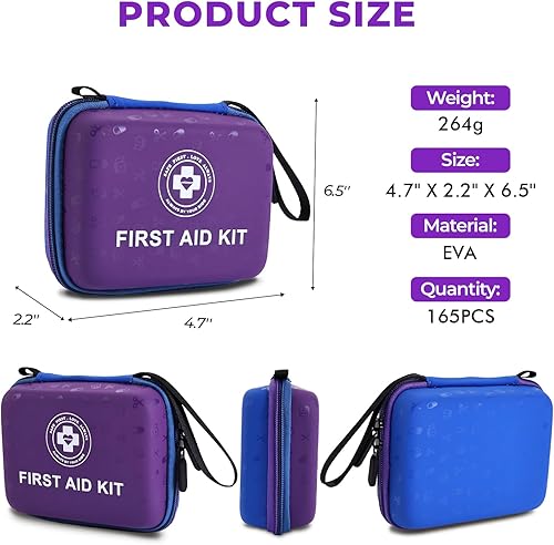 Miniatura 2 de Kit pequeño de primeros auxilios  Kit médico de emergencia de doble color de 165 piezas con carcasa dura y revestimiento exterior fluorescente, kit
