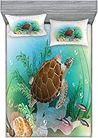 Vista 13 de Ambesonne Island Map - Juego de sábanas bajeras y fundas de almohada, mapa del tesoro súper detallado, diseño de piratas rústicos grungy, tema