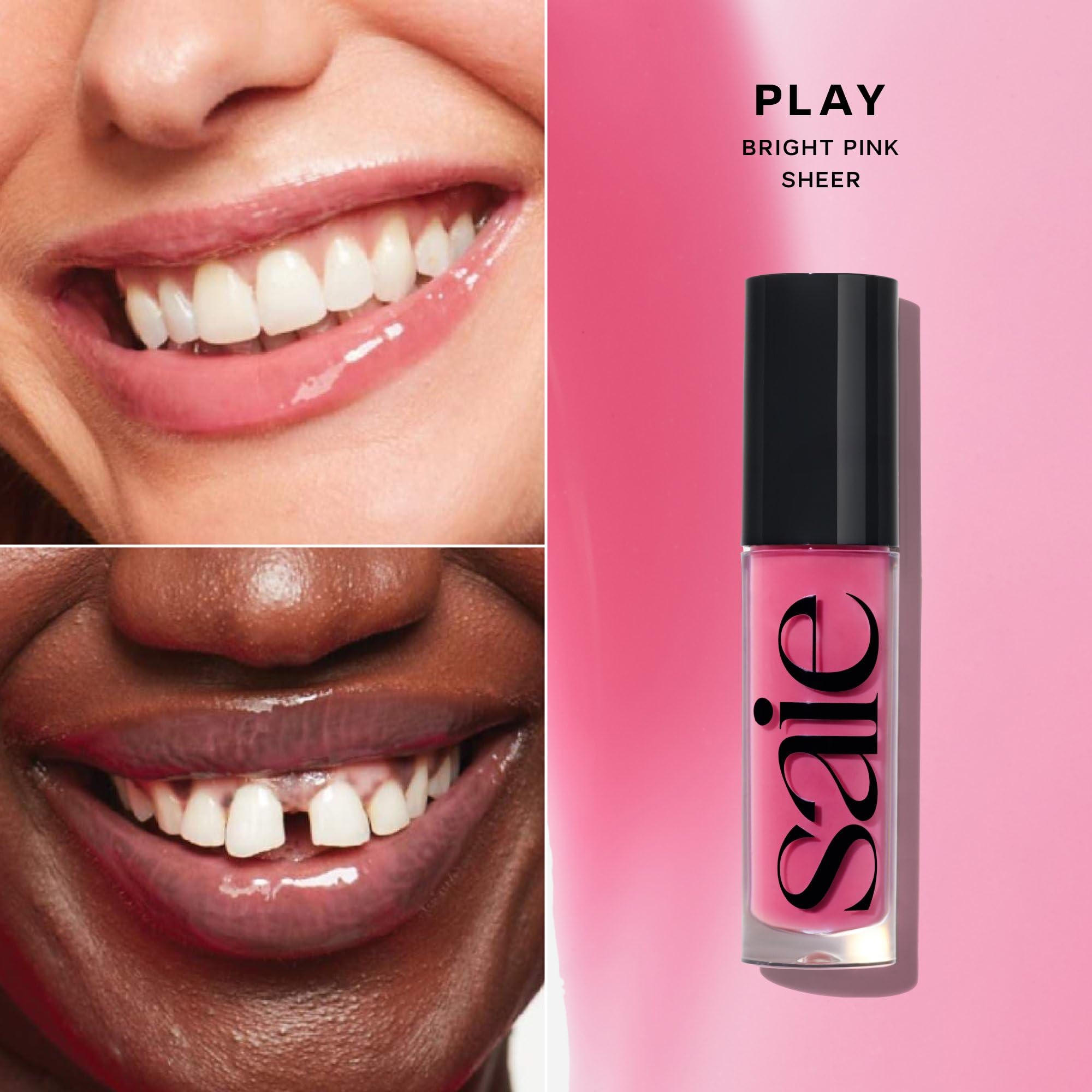 Saie Glossybounce High-Shine Hydrating Lip Gloss Oil - Aceite de labios transparente con color y ácido hialurónico + jojoba