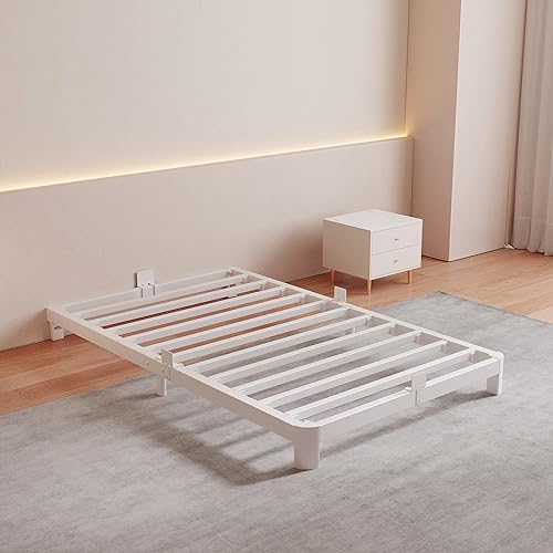 Miniatura 10 de Base de cama de 4 pulgadas, color blanco, tamaño matrimonial, perfil bajo, no necesita somier, cabecera de bricolaje, tapones de colchón, camas