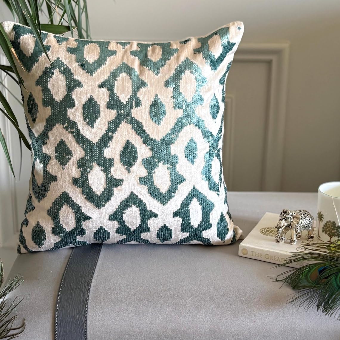 The HomeCentric Euro Sham Pillow, Teal Blue 26"x26" (65x65 cm) Euro Pillowcases, Velvet Sequins Throw Pillows for Bed, Abstract Pattern Modern Easter - Peacock Insights