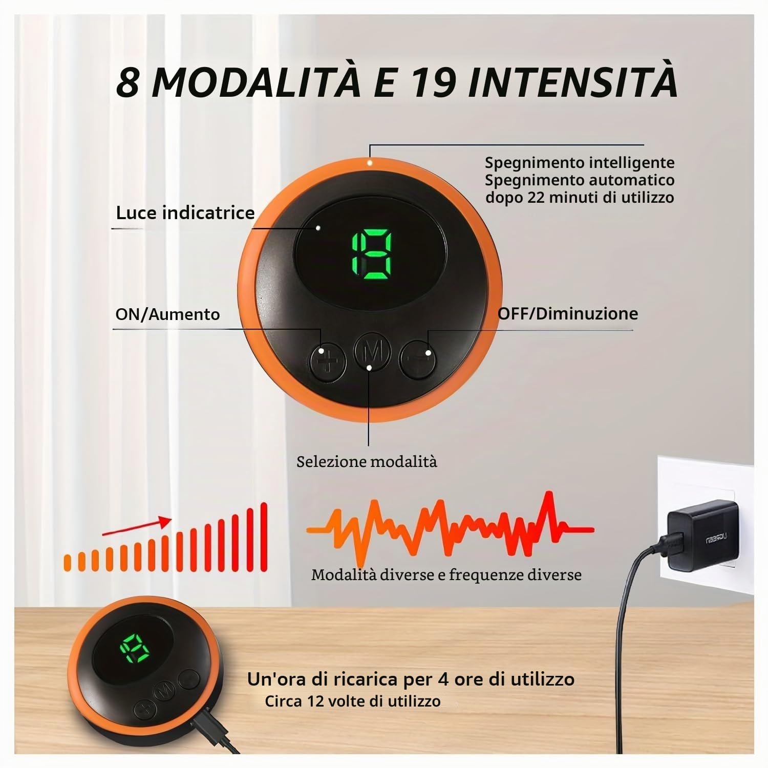 Allenatore EMS per Addominali,EMS con 8 modalità e 19 Livelli di intensità, Elettrostimolatore Muscolare, Stimolatore Muscolare per Uso Quotidiano