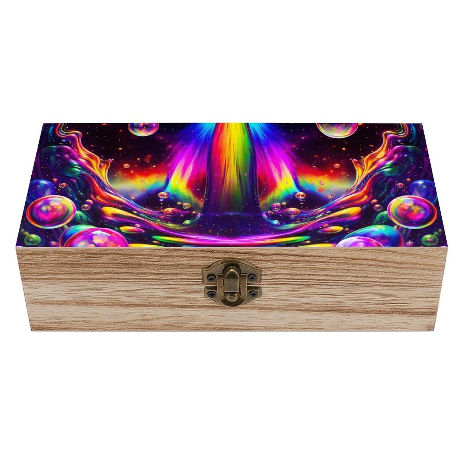SMAZDFXX Art Trippy Mushrooms Wooden Storage Box With Hinged Lid Decorative Front Clasp Keepsake Boxes