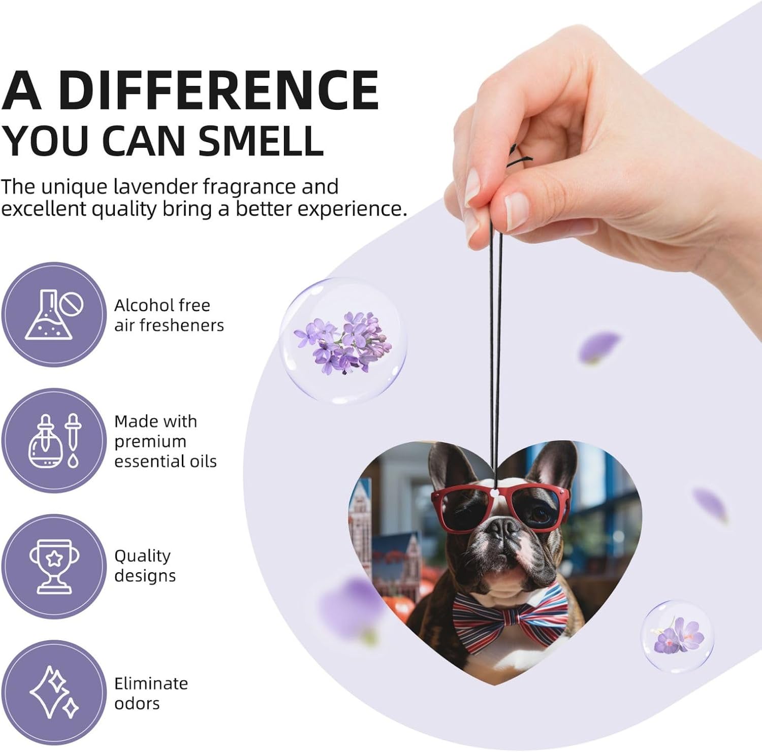French Bulldog Wearing Sunglasses Car Air Fresheners Cards Set of 4 Pieces, Long-Lasting Auto Aromatherapy Tablets Gifts Car Rearview Mirror Pendant Hanging Scented Cards for Wardrobe Bathroom image 5