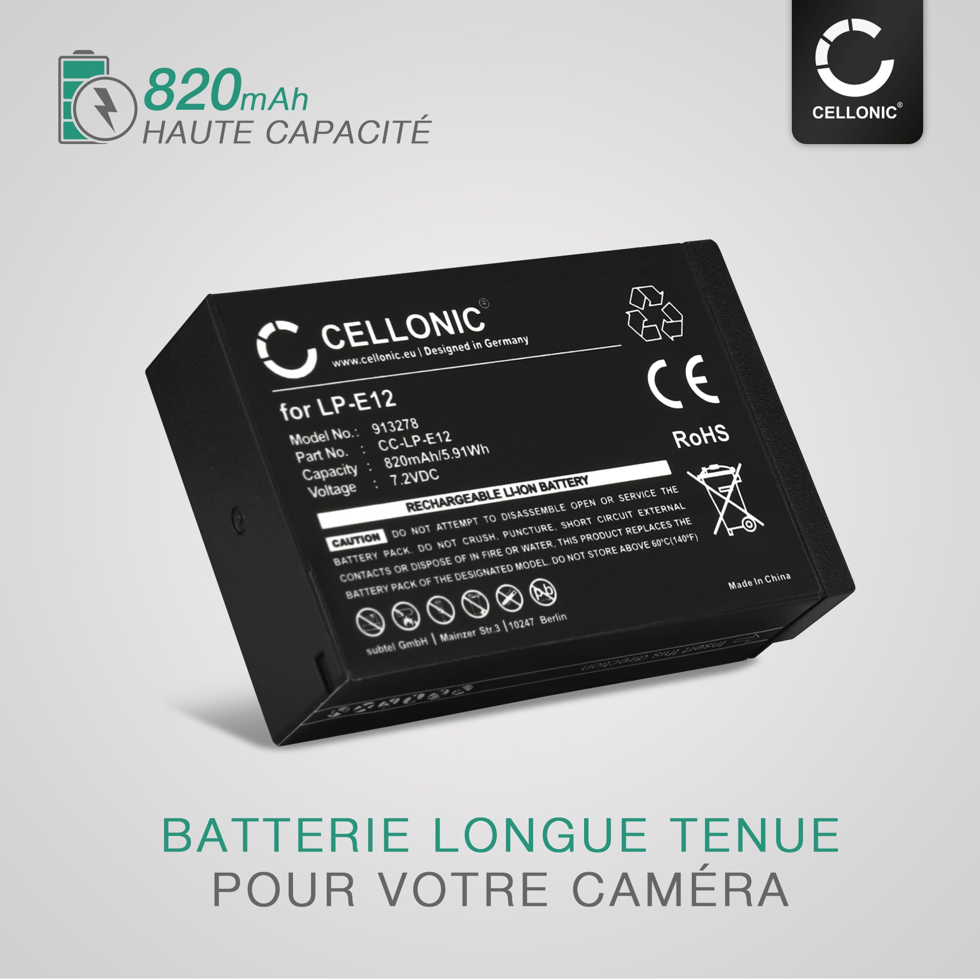 Kit 2 Batteries + Chargeur Double Pour Canon EOS 100D, M10, SX70 HS... - Compatible LP-E12 - 7.4V 820mAh - 4