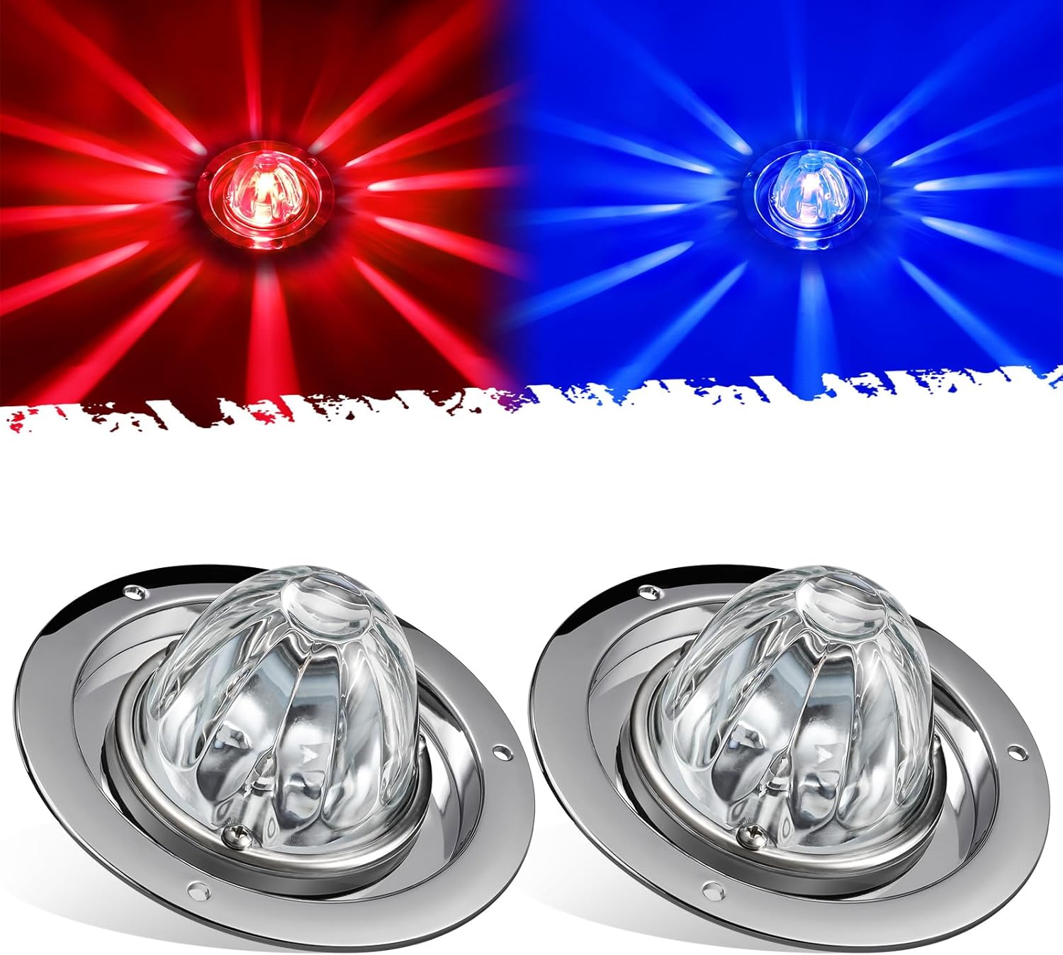 Partsam 1 pc Glass Lens Watermelon Lights Dual Color Red Blue LED Marker Turn Auxiliary Lights with Stainless Steel Bezel and Base Replacement for Peterbilt Freightliner Trucks Trailers RVs Motohomes