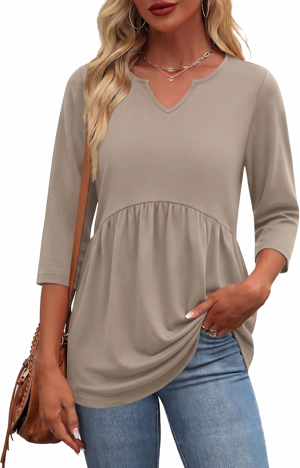  3/4 Length Sleeve Womens Tops 2026 Blouses for Women Dressy Casual Fashion Clothing V Neck T-Shirts Summer Outfits thumbnail