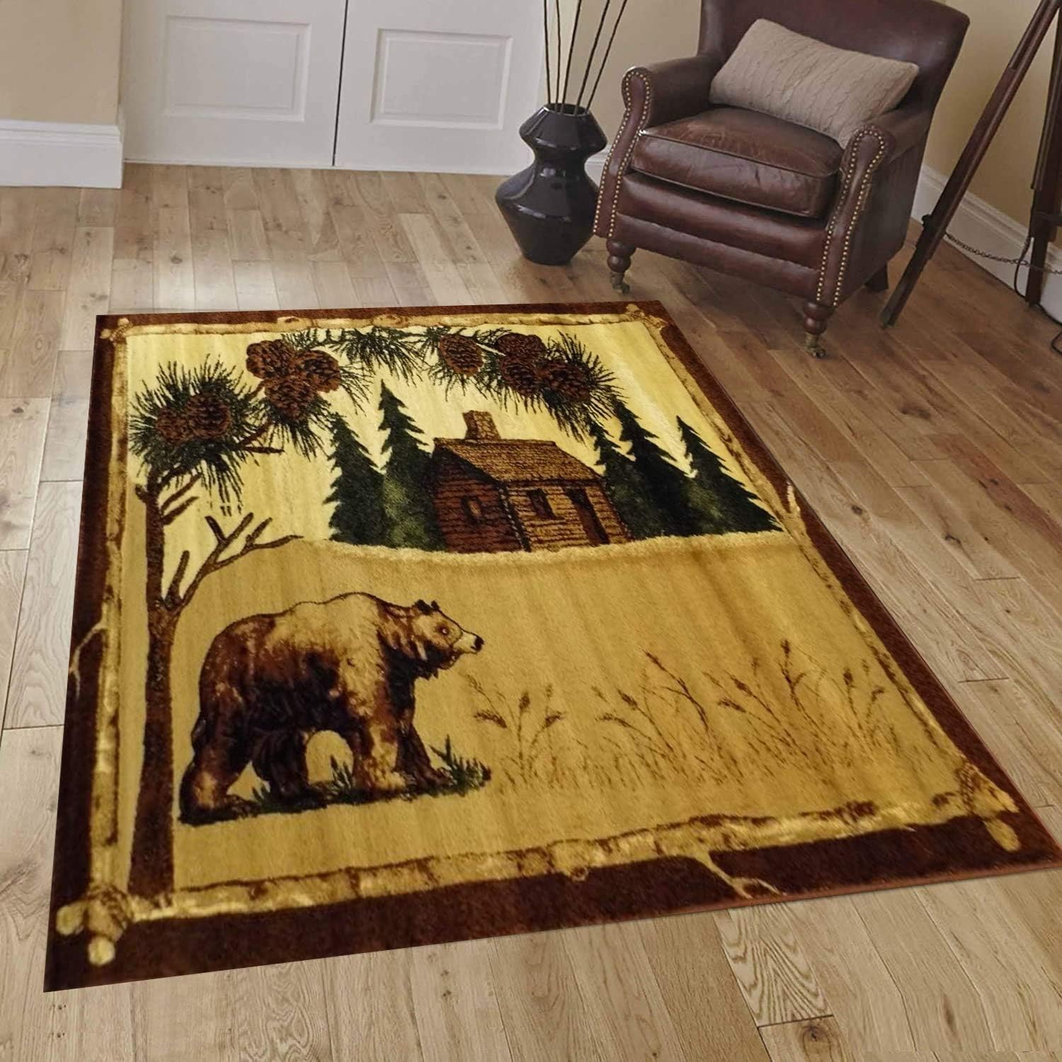 Champion Rugs Rustic Lodge Log Cabin Black Bear Area Rug (2