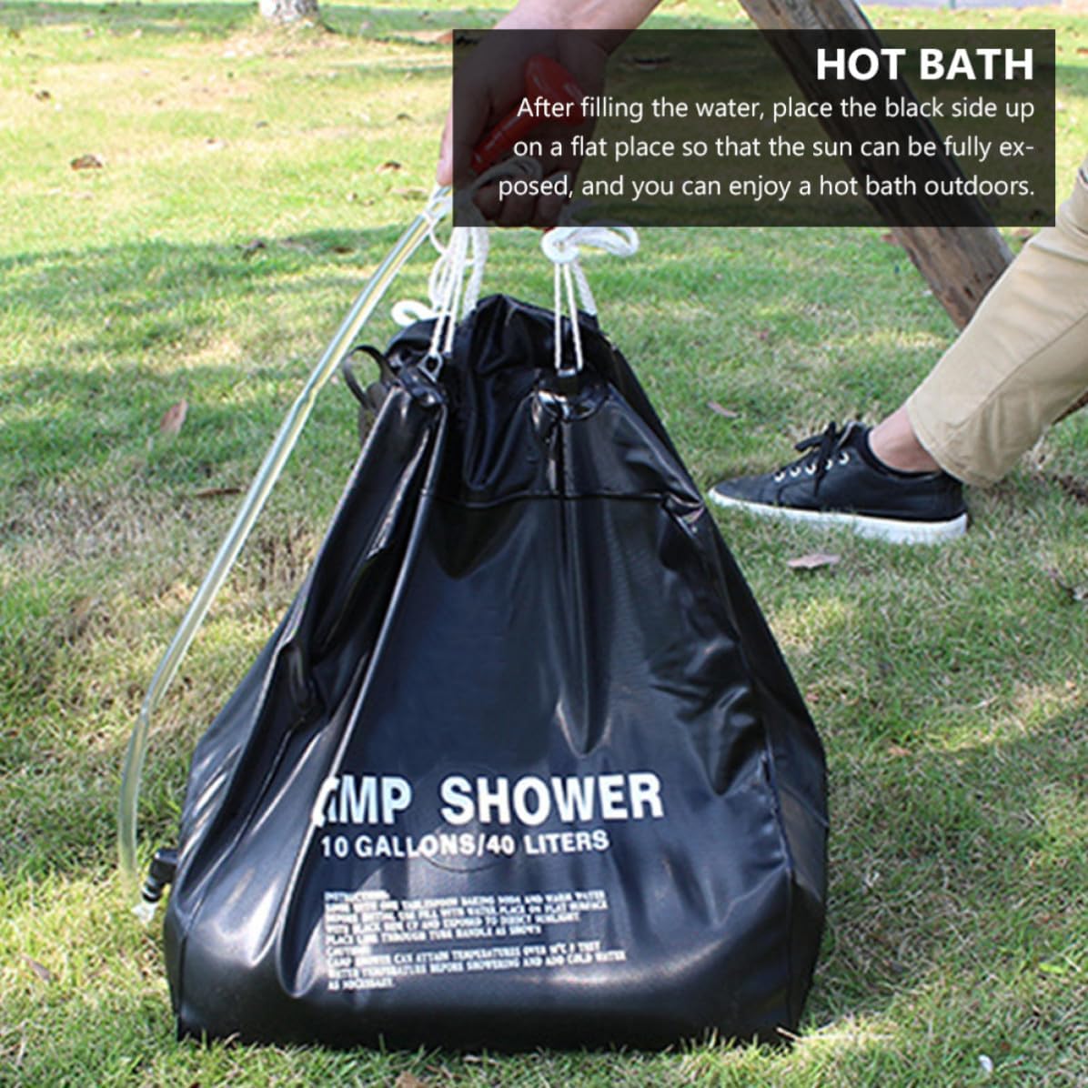 40l Solar Shower Bag for Camping and Hiking, Portable PVC Outdoor Bath Bag with Strap, Nozzle, and Packing Box, for Travelling and Outdoor Shower