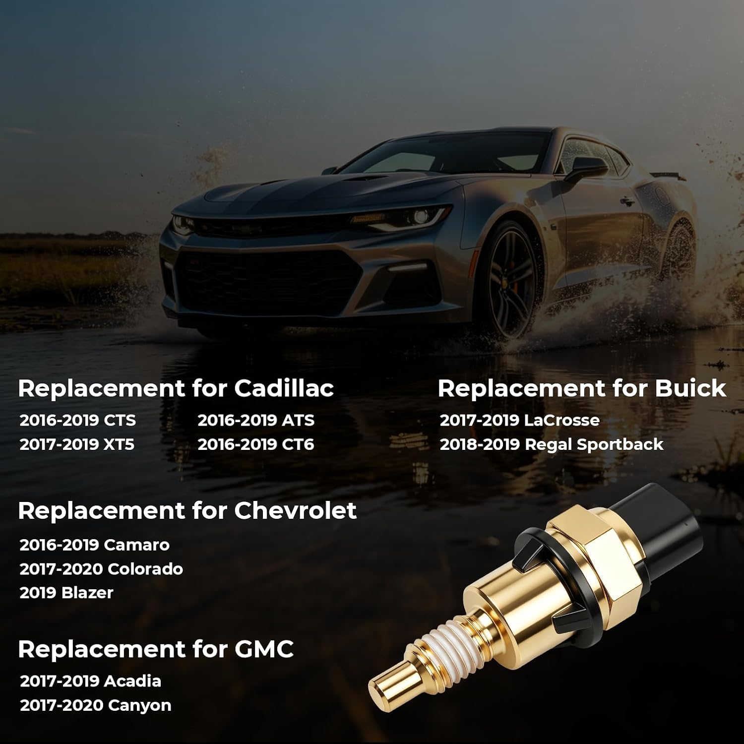 Engine Coolant Temperature Sensor for Chevrolet GMC Cadillac Buick, 2016-2019 Camaro 2017-2020 Colorado 2019 Blazer 2017-2019 Acadia 2017-2020 Canyon 2016-2019 ATS 2016-2019 CT6, 12650595