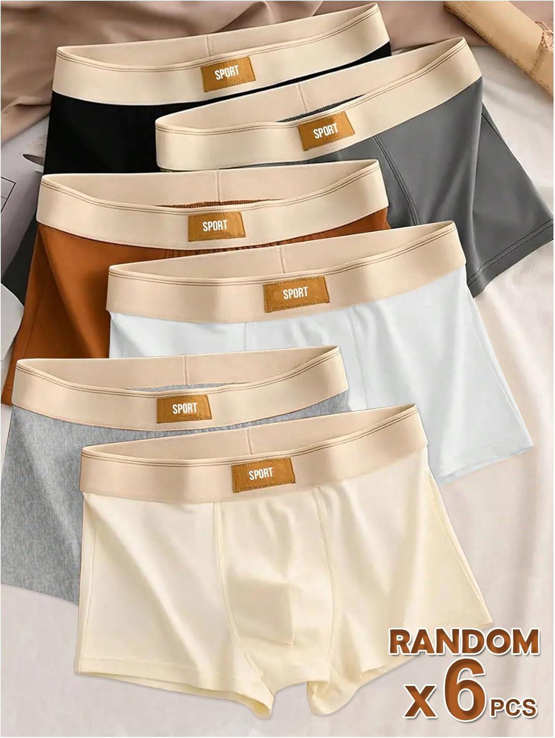 WDIRARA Men's 6 Pack Boxer Briefs Letter Patch Mid Rise Breathable Underwear - Image 4