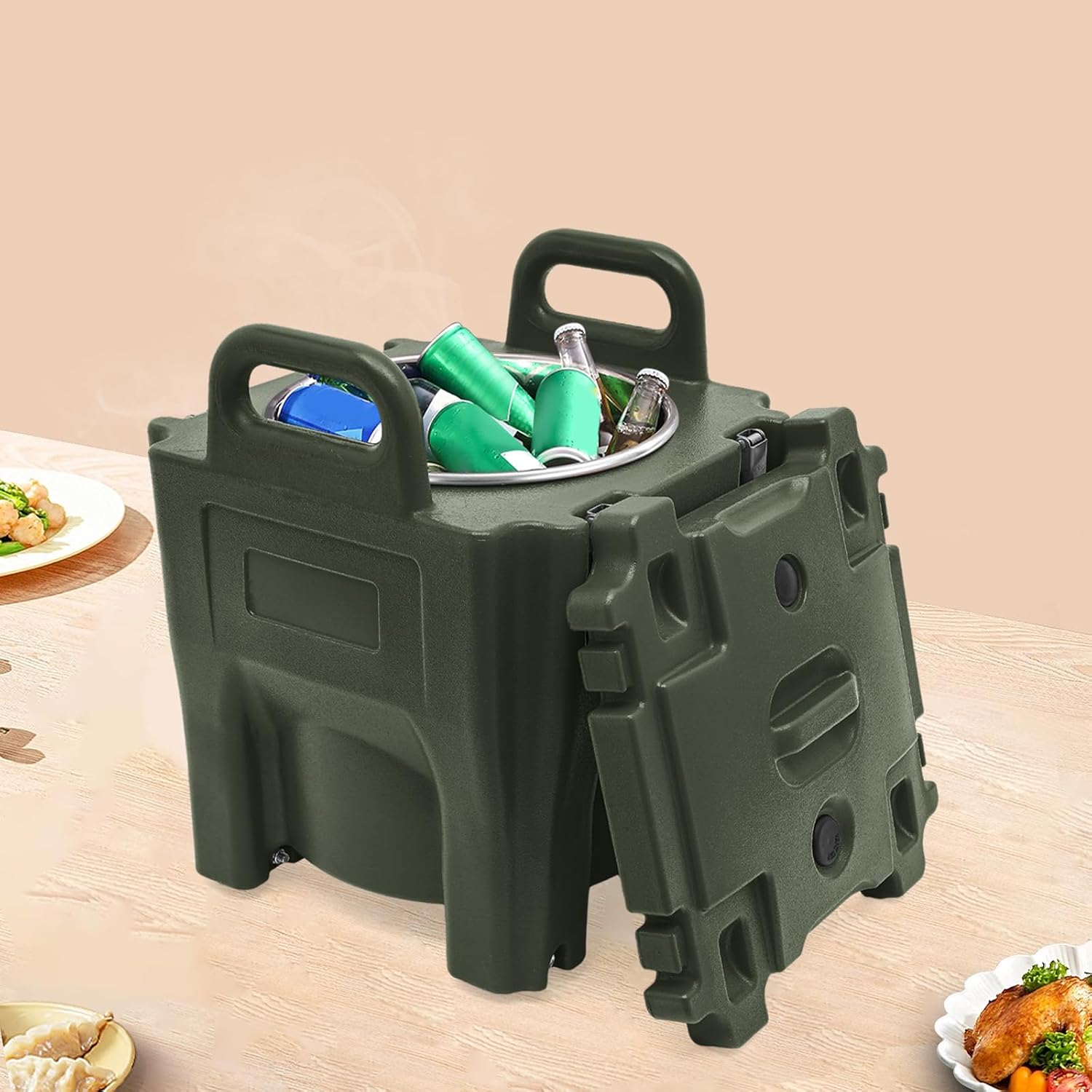 21.13Qt Insulated Food Carrier, Large Insulated Barrel Cooler, Portable Commercial Food Warmer, Stainless Steel Barrel, insulated Soup Container for Restaurant Canteen Home Party (Green)