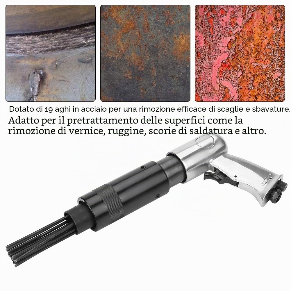 Pistola Ad Aria Compressa per Rimozione Ruggine, 19 Aghi Scaler Pneumatico Ad Aria Maniglia per Pistola Ruggine Vernice Scorie Rimozione Corrosione Strumento Sbavatore Scaler Ad