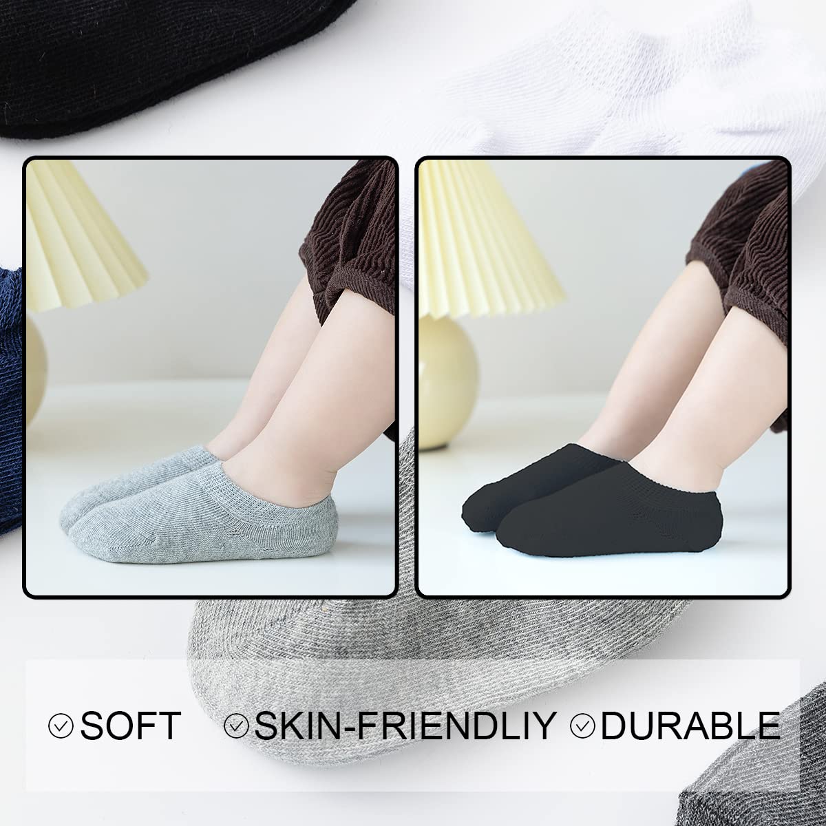 Marchare Calcetines de algodón antideslizantes de corte bajo para niñas y niños pequeños, paquete económico de 6/10 pares