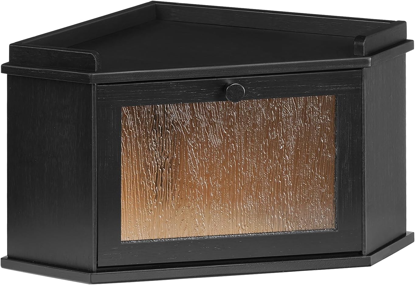 HOOBRO Bamboo Bread Box, Kitchen Countertop Corner Bread Box, Bread Bin with Rippled Acrylic Door, Bread Storage Container, Food Storage Box for Kitchen, Dining Room, Pantry, Black BK18MB01