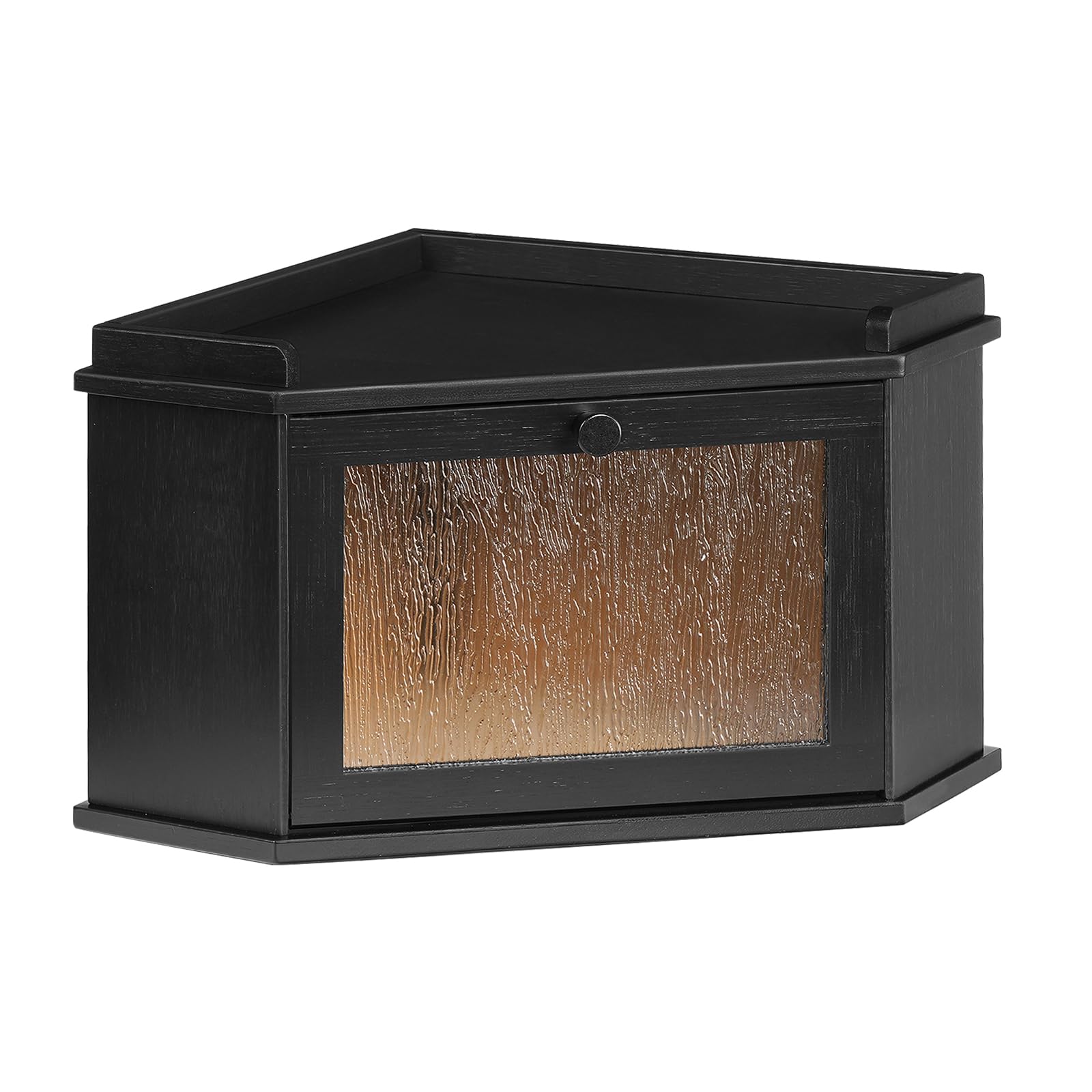 HOOBRO Panera Esquinera de Bambú con Diseño de Ondas de Agua, Caja de Almacenamiento de Pan, para Alimentos, para Cocina y Comedor, 32 x 32 x 24 cm, Negro EBK18MB01