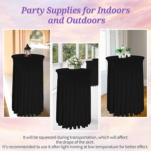 Miniatura 3 de Pesonlook Paquete de 6 faldas redondas para mesa de cóctel mantel de cóctel negro con faldas faldas de mesa de cóctel de 32 x 43 pulgadas vestido de