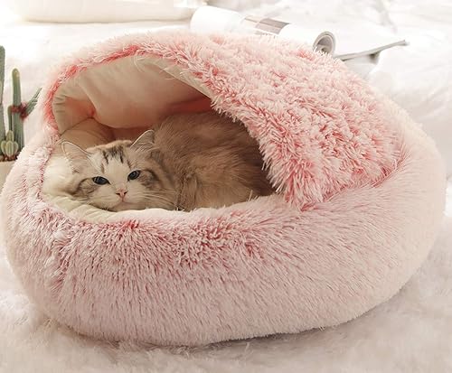 Cama para gatos, de felpa suave, con forma de cueva; casa para gatos en interiores y cojín para dormir