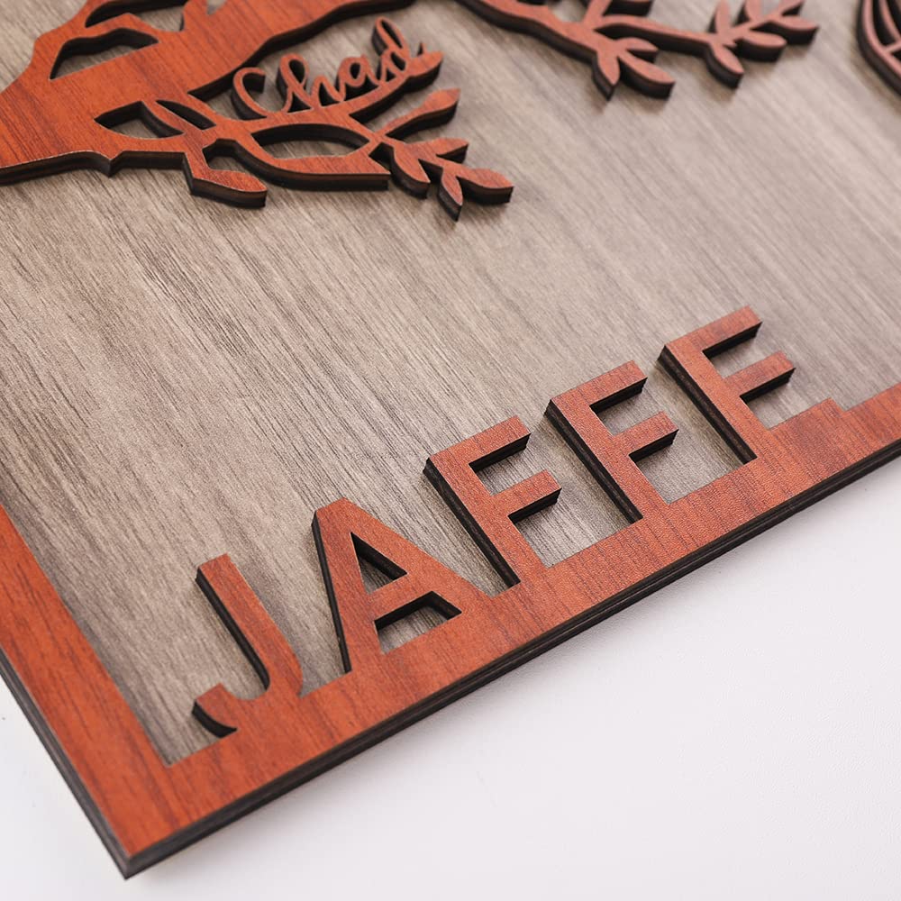 Cartel de madera de árbol familiar personalizado, carteles de pared con nombre de familia personalizado, rama de árbol con jaula, inauguración de la casa, regalo de boda, decoración de arte de pared