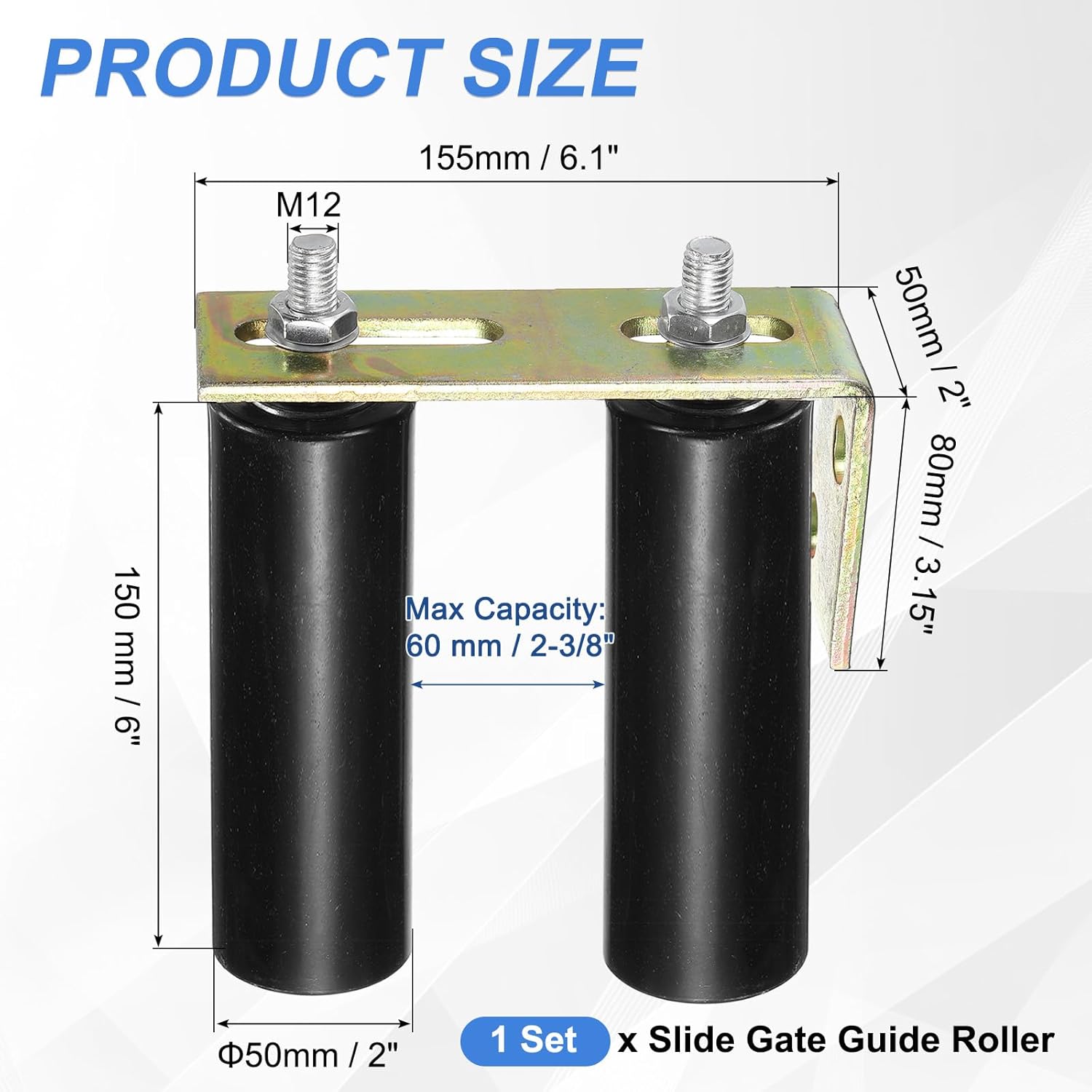 uxcell 1 Set Slide Gate Guide Roller, 6" Nylon Rollers Gate Support Assembly with L-Rear Post Bracket, Universal Sealed Ball Bearing Rolling Gate Guider for Sliding Door, Black