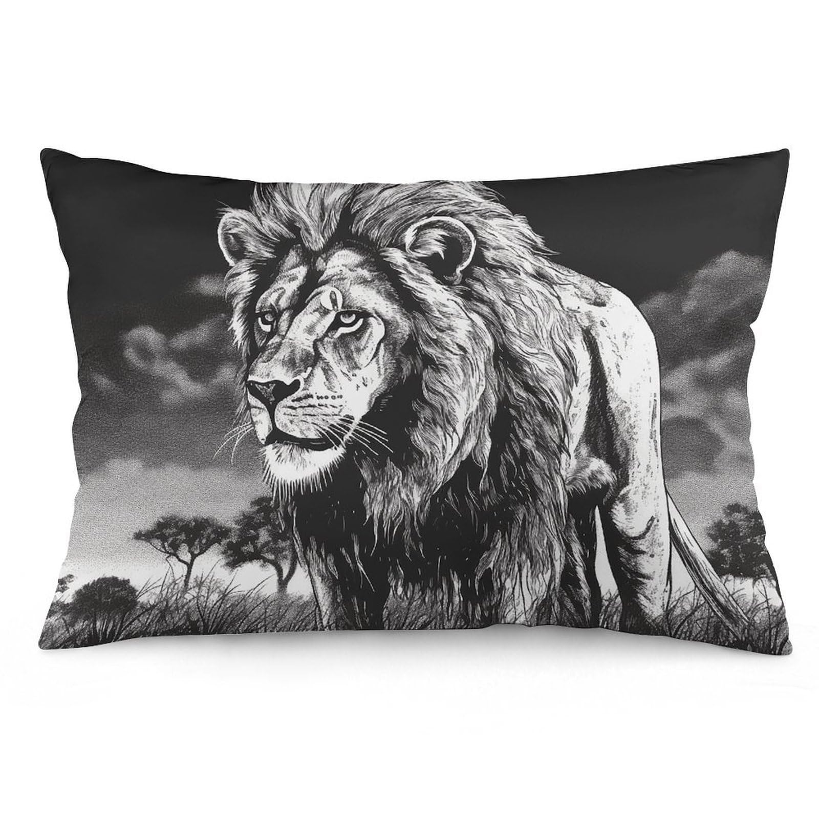 2 Pack Pillow Cases for Hair and Skin, Soft Breathable Pillow Case Covers with Hidden Zipper, Lion Black and White Illustration Pillowcase 16 "x24 Pillow Covers for Sleeping Gift