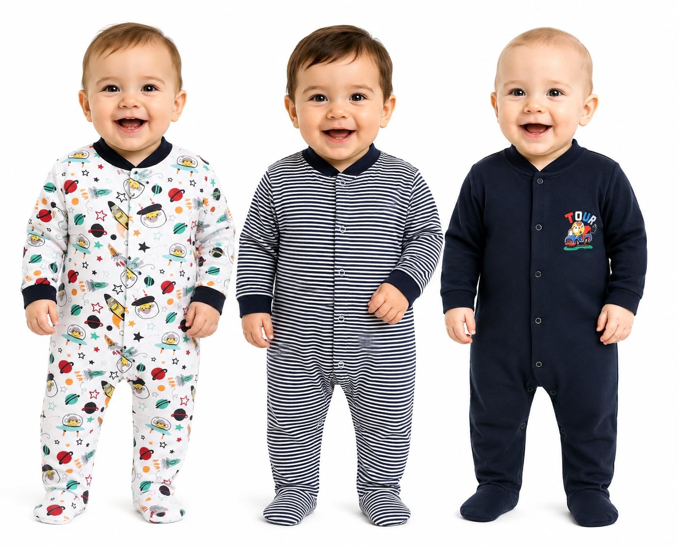 SMILEY APPU New Born Baby Rompers – 100% Cotton Soft & Breathable Jumpsuit for Newborn Baby Boys & Girls | Full Sleeve Sleepsuit set of 3-image-16